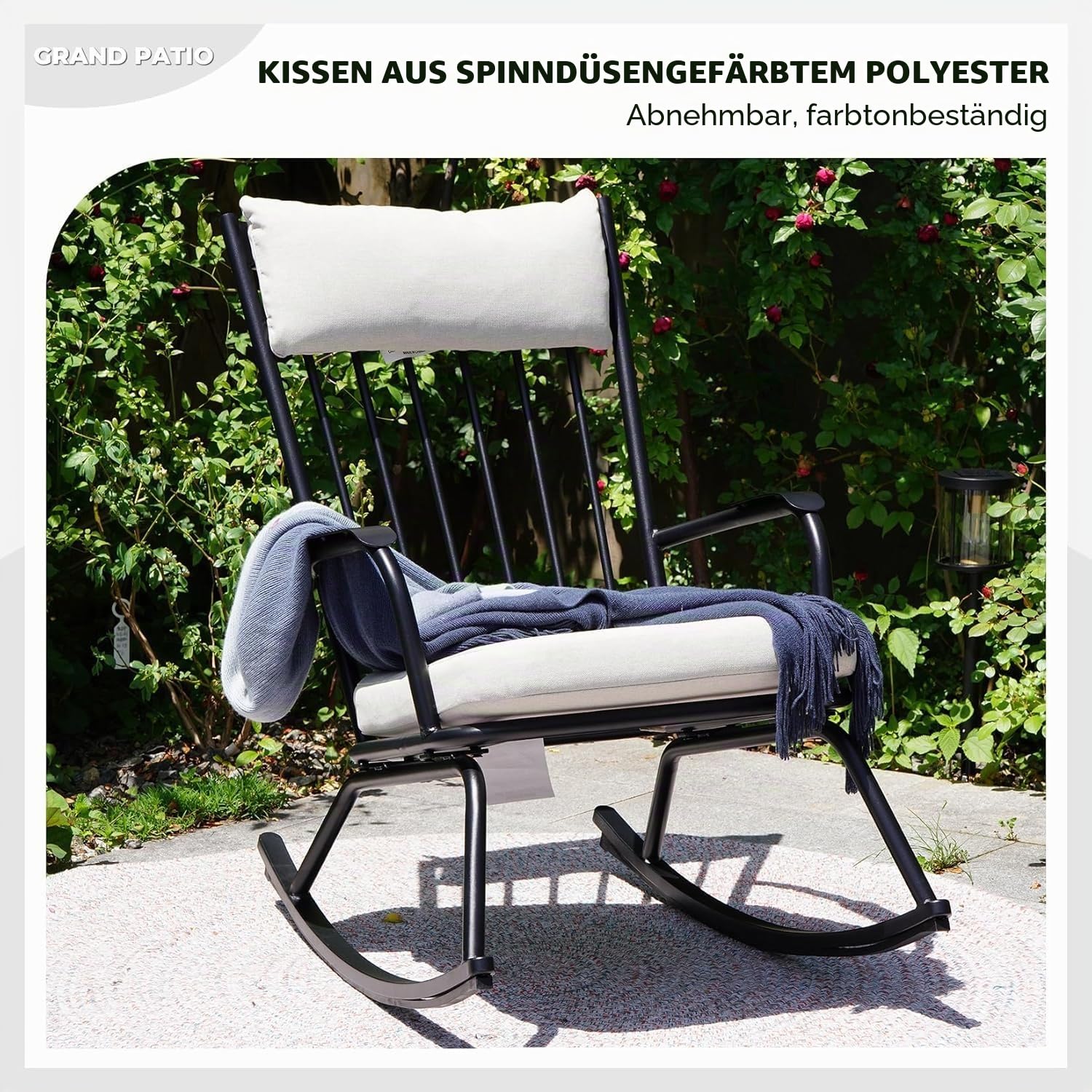 Grand patio Garten Schaukelstuhl Set mit Kissen und Beistelltisch, Outdoor GartenStuhl Schwingsessel bis 150 kg belastbar für Garten, Schlafzimmer, Wohnzimmer, Ecke, Veranda, Rot (Schwarz)
