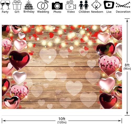 Miniatura 2 de Swepuck Telón de fondo de fotografía para el día de San Valentín de 7 x 5 pies fondo de corazón rojo de madera para boda despedida de soltera