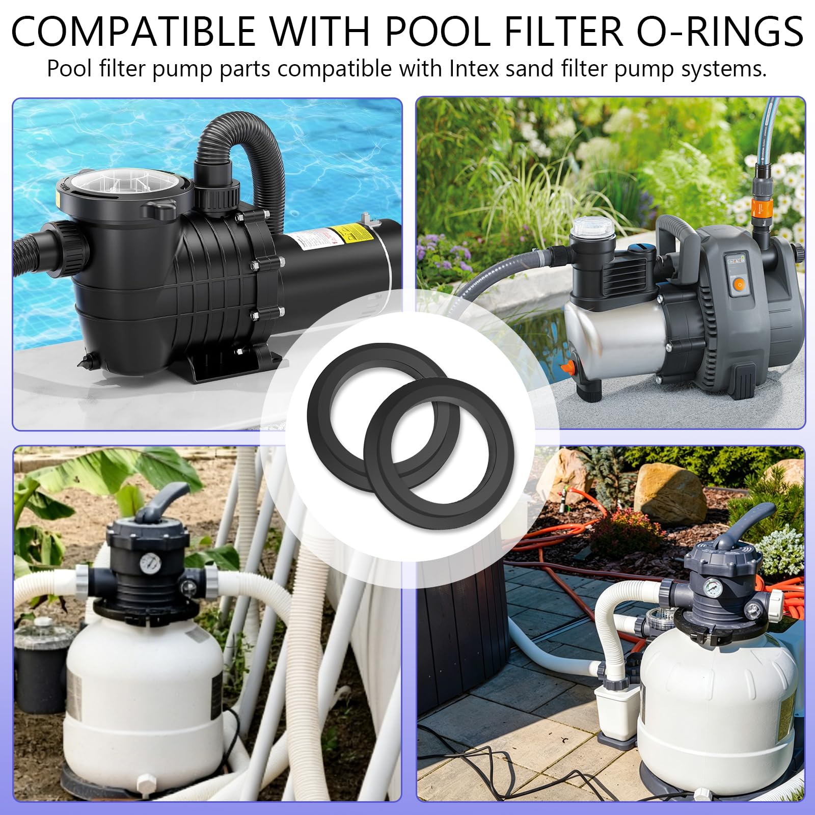 5 Piezas Juntas Tóricas Piscina, Juntas de Goma para Piscina, Arandelas Goma, Repuesto para Bomba de Arena, Filtro Arena y Conexión Manguera (Negro)