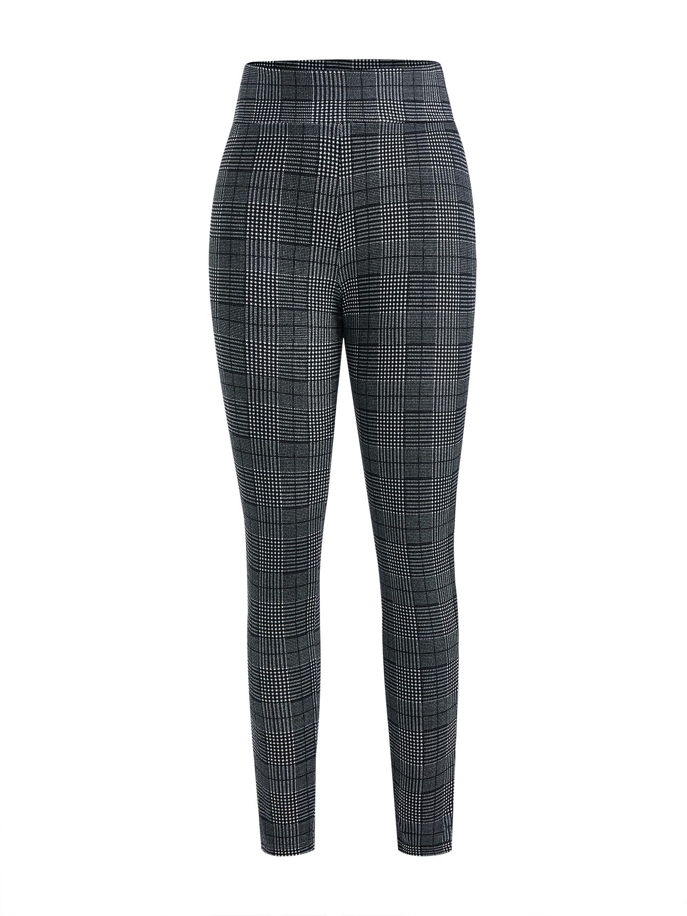 Womens Houndstooth Skinny Dress Pants High Waist Business Casual Trousers