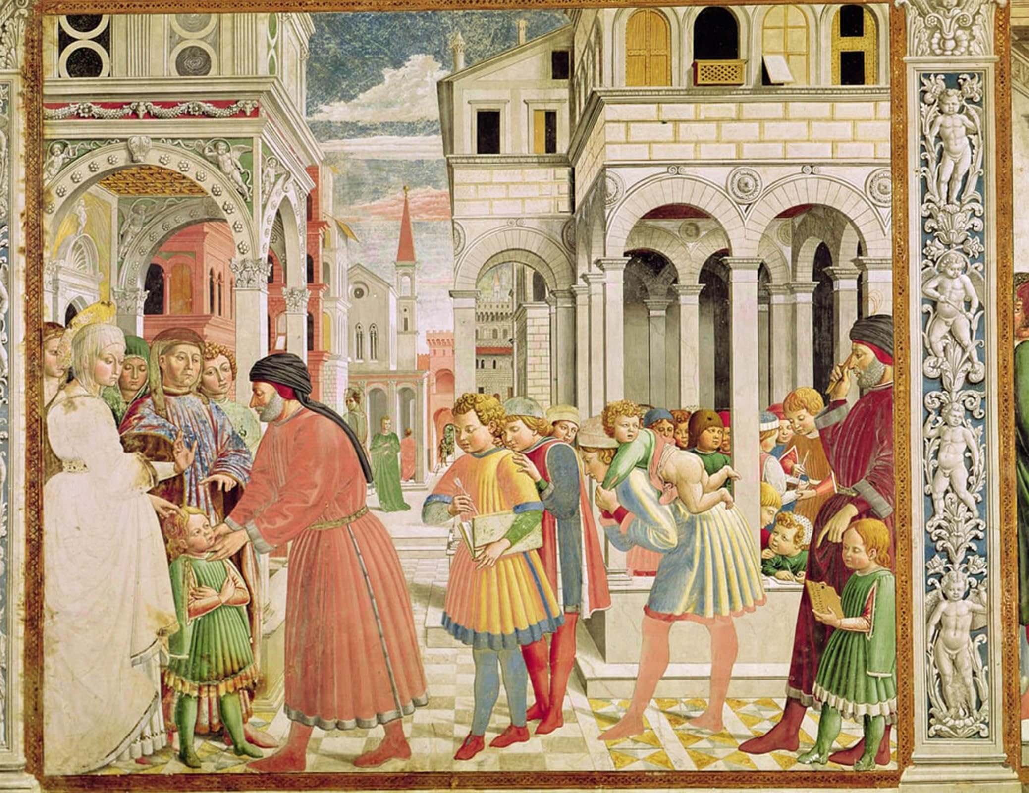 POSTERIIk Vintage Print Pop Art Landscape Artwork St Augustine Is Led by His Parents At the School of Tagaste by Benozzo Di Lese Di Sandro Gozzoli Art Prints for Office Home Decor 60x90cm