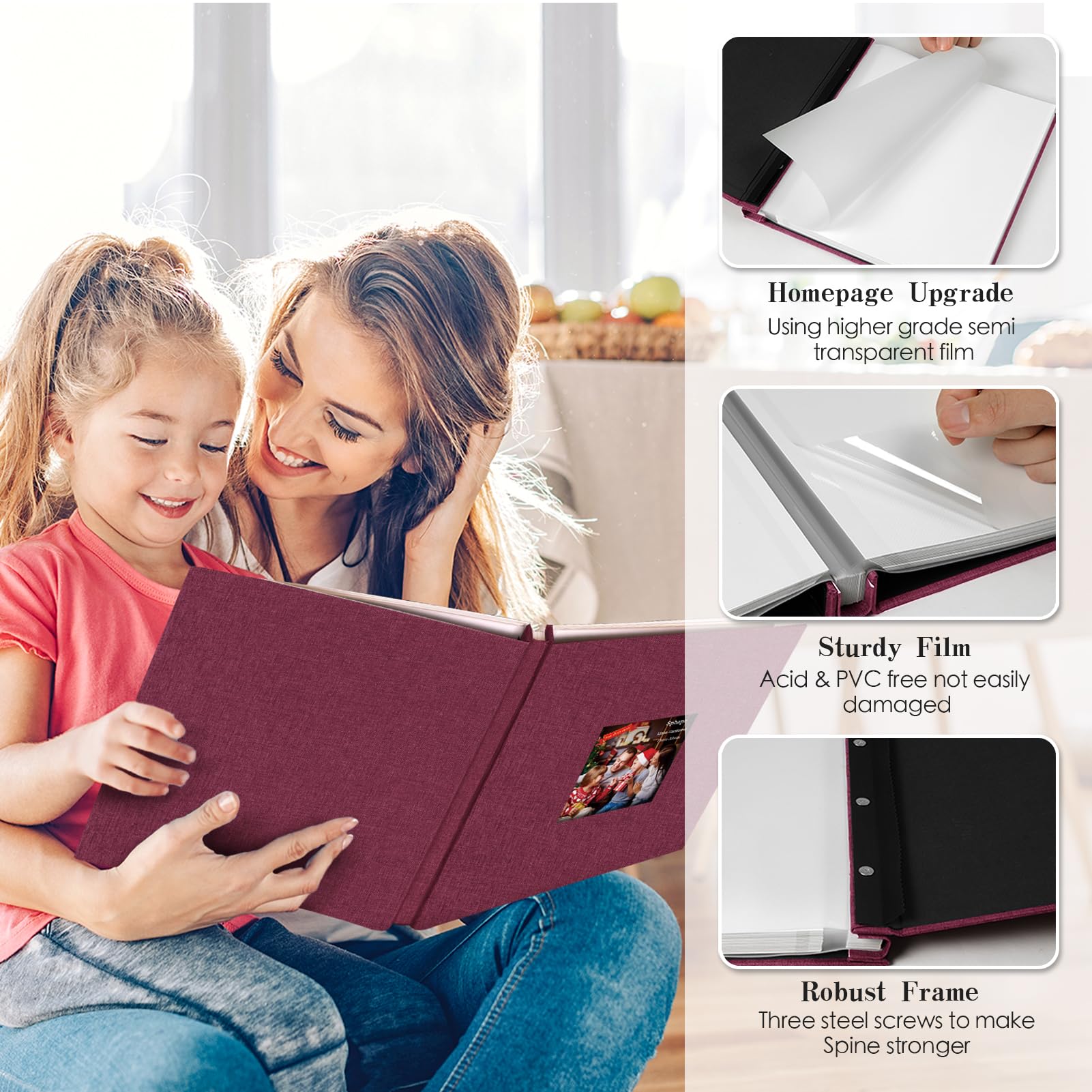 Spbapr Álbum de fotos grande autoadhesivo, 60 páginas, funda de lino, álbum de recortes magnético con un bolígrafo de metal, para 3 x 5, 4 x 6, 5 x 7, 6 x 8 y 8 x 10 imágenes