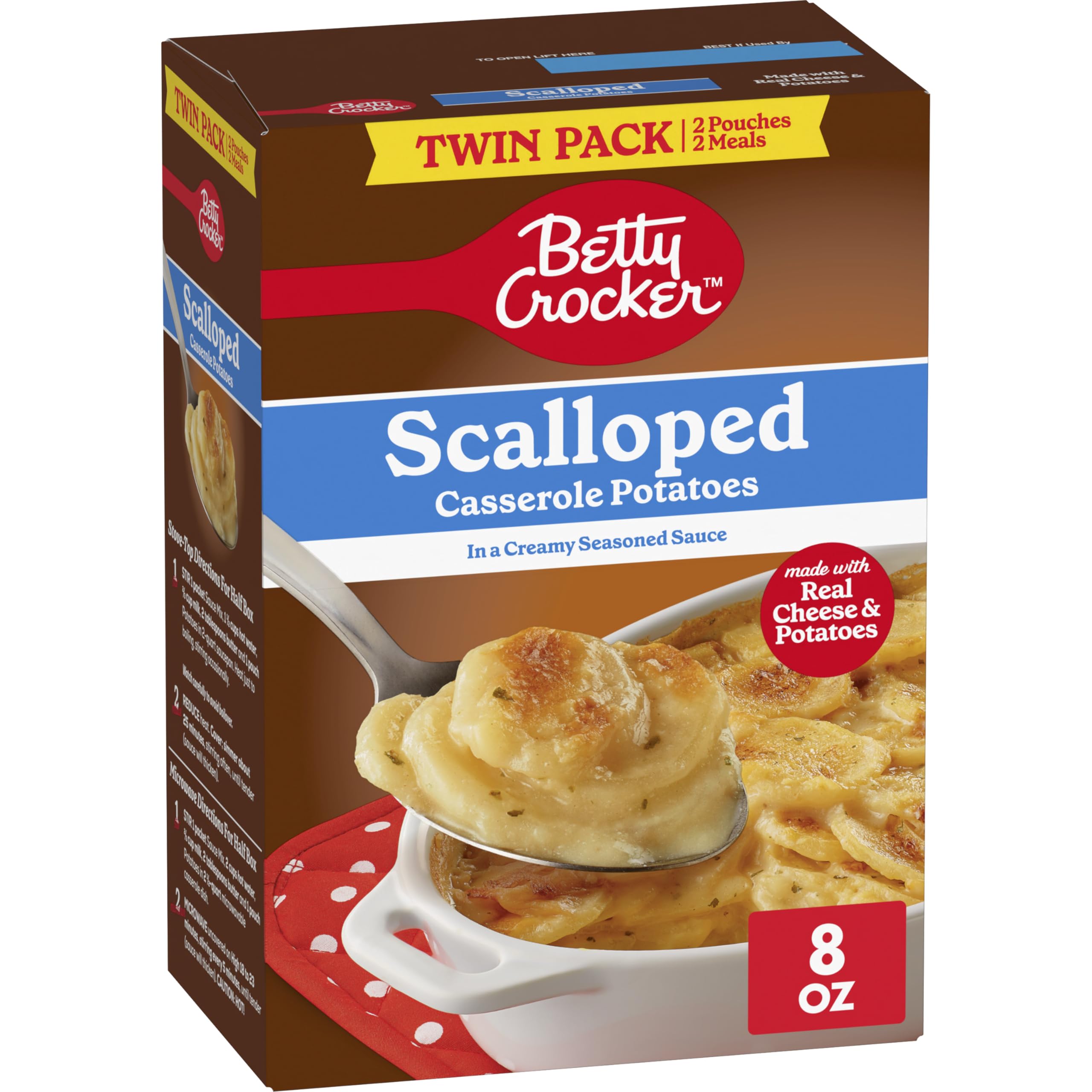 Betty Crocker Scalloped Casserole Potatoes, Made with Real Cheese, Twin Pack, 8 oz Box