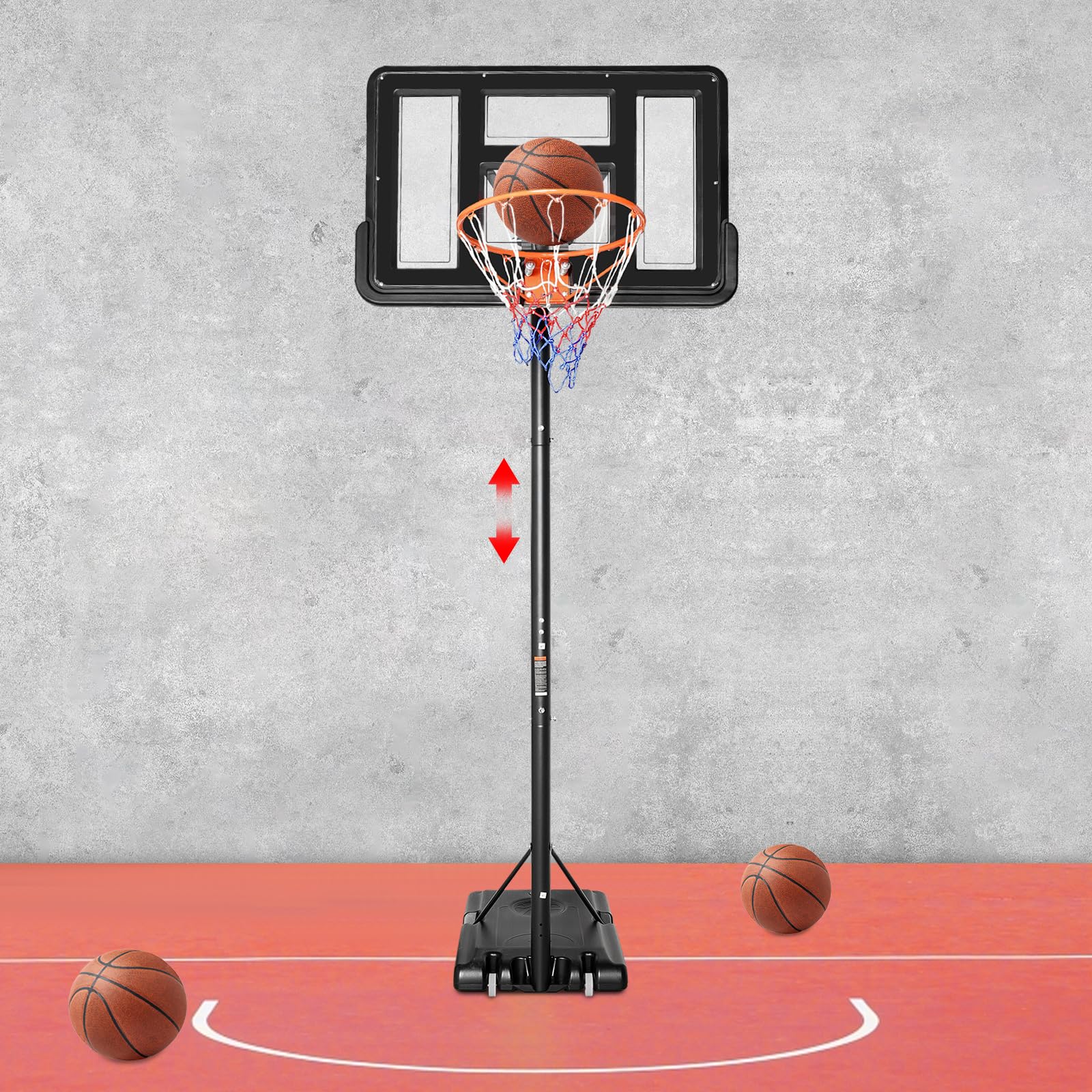 Soporte para canasta de baloncesto, 170-305 cm, altura ajustable con ruedas, incluye red, canasta de baloncesto portátil para jardín, campo de deporte y campo de juego