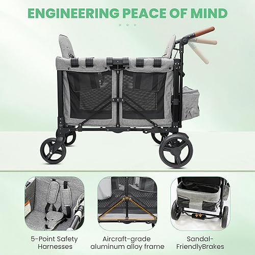 Miniatura 8 de Cochecito para 2 niños  Cochecito de empuje de doble plaza con toldo  Carro plegable plegable para niños pequeños y bebés con almohadillas de