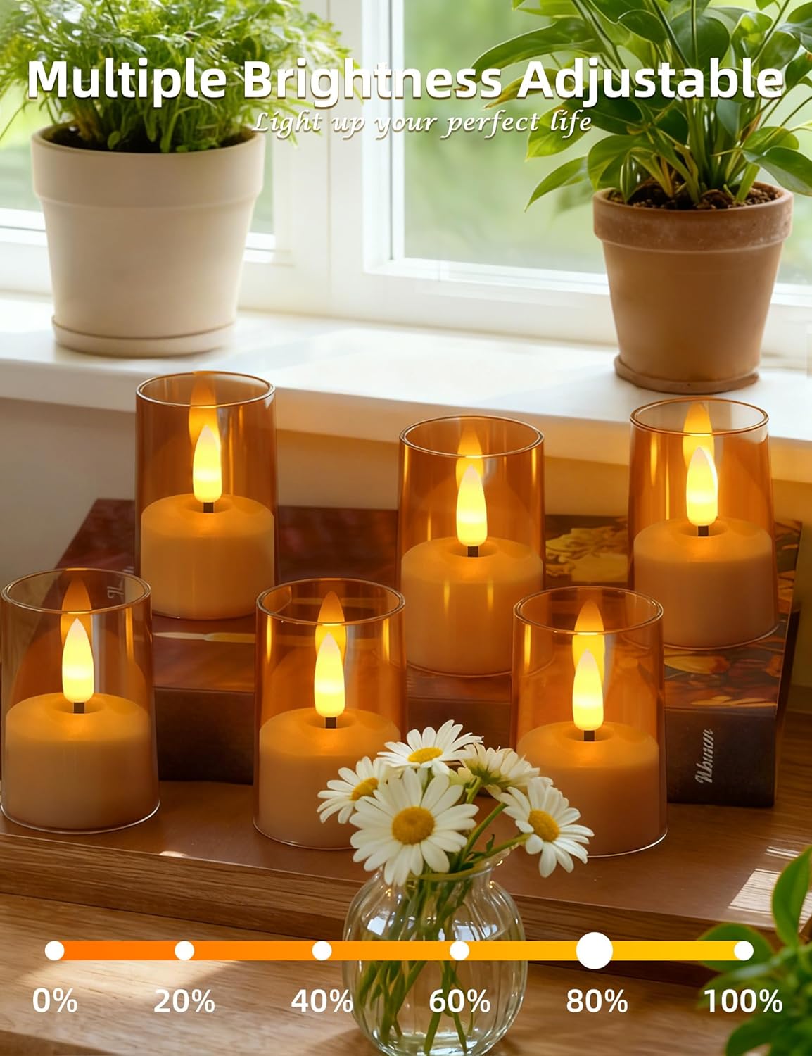 Rechargeable Flameless Tea Light Candles, LED Tea Lights with Remote & 2-8H Timer, 6-Pack, USB-C, Acrylic, Amber, for Home, Wedding Reception, Dinner Party, Bathroom, Living Room & Hotel