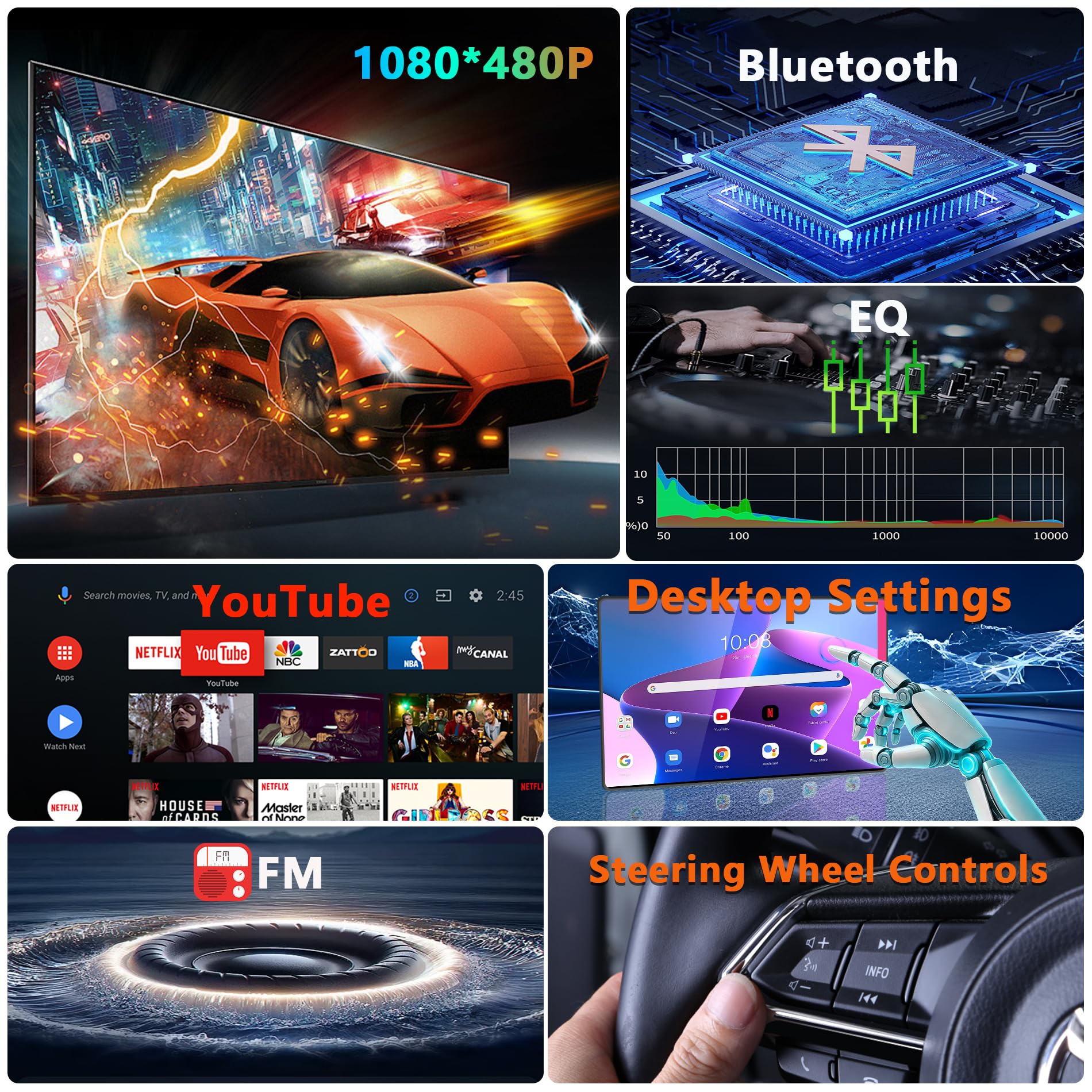 Radio Coche 2 DIN pour Pantalla Volkswagen Golf 5 6 Passat Jetta EOS Touareg, Écran IPS Android Auto CarPlay Sans Fil, Bluetooth USB FM RDS Noir — view 2