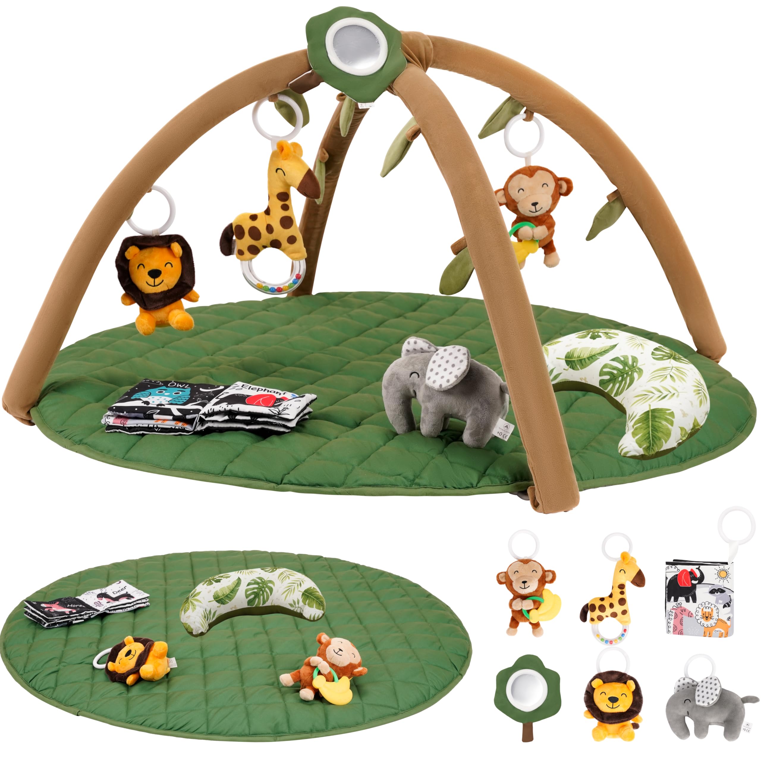 Gimnasio de Actividades con Alfombra Acolchada Jungla con 6 Juguetes y Almohada - Bebes