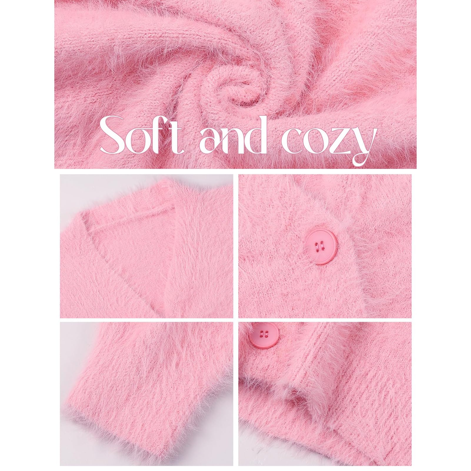 Cárdigan de Mohair Suave para Mujer Abierto por Delante Cuello en V con Botones Manga Larga Suéter Suelto con Hombros Caídos