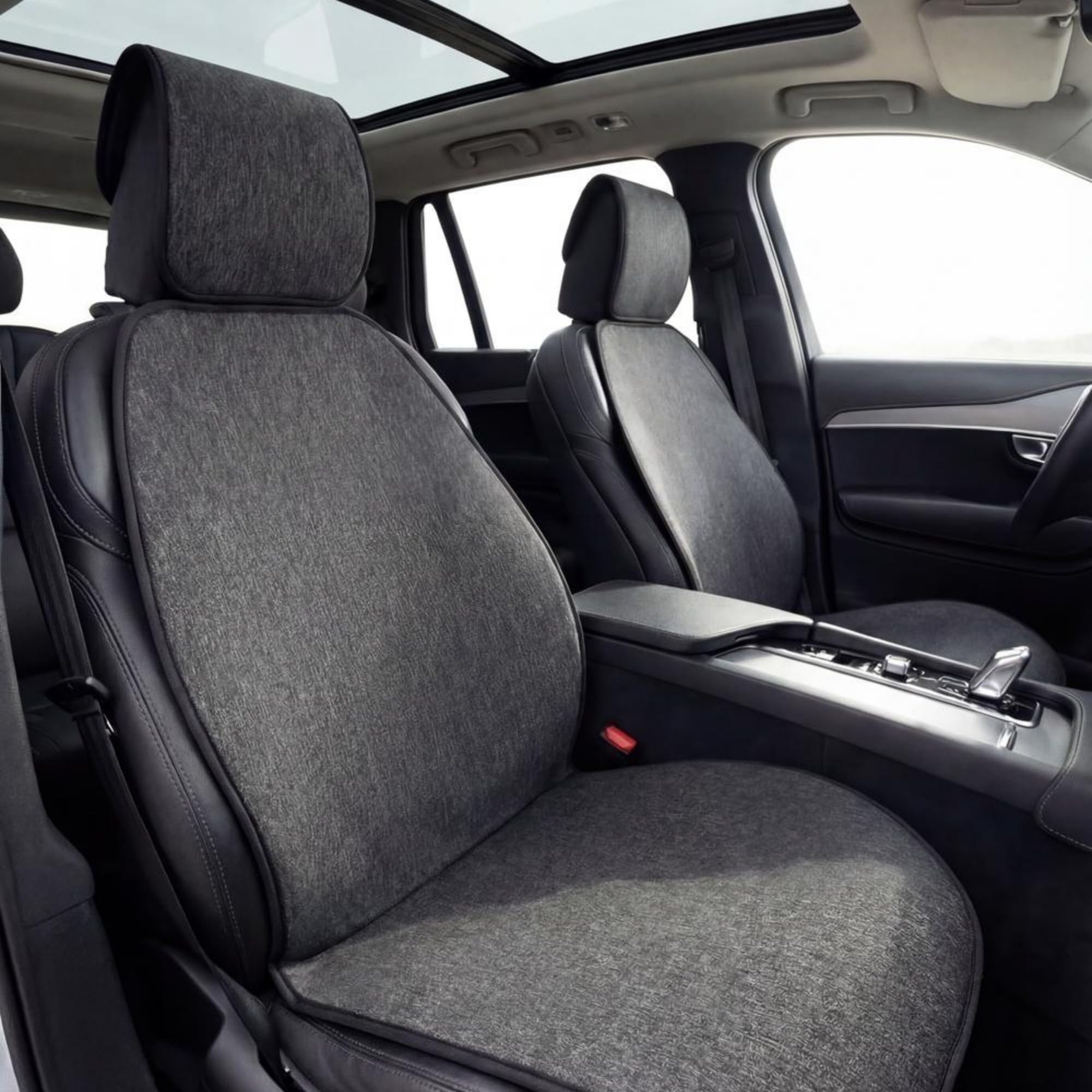 Funda de asiento universal de lino en color negro – Protector de asiento transpirable e impermeable con ajuste antideslizante, apto para airbag para coches y SUV, asientos delanteros