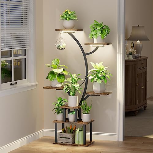 Miniatura 2 de Soporte para plantas de interior con luz de crecimiento, soporte de esquina para plantas de interior de 47" de 7 niveles, estante de metal para