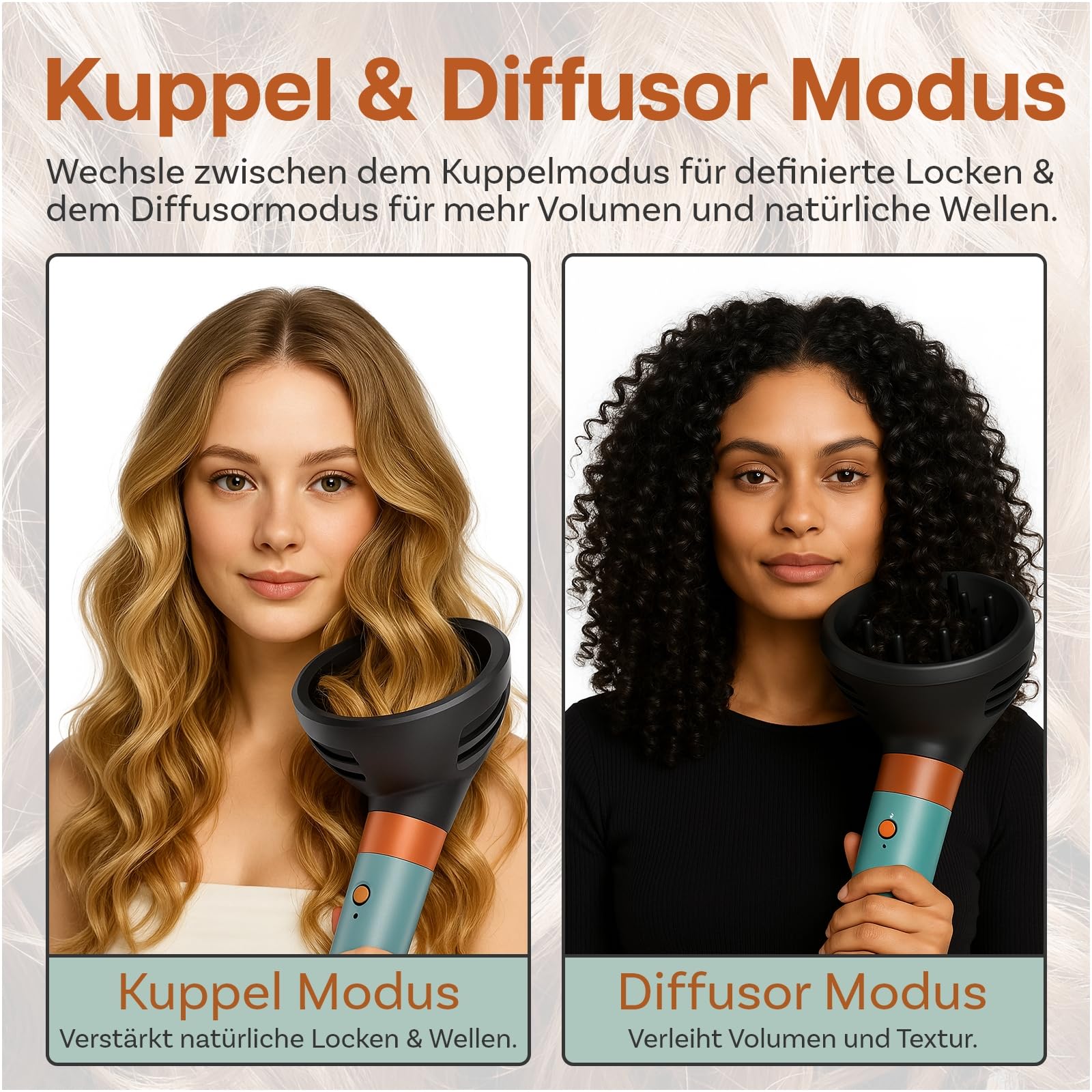 Wave Curl Diffusor für Dyson Airwrap von MMOBIEL – Kompatibler Haartrockner-Aufsatz für HS01, HS05, HS08 – Duale Luftstrom-Kuppel & Diffus-Modi für Definierte Locken, Volumen & Wellen – Grau