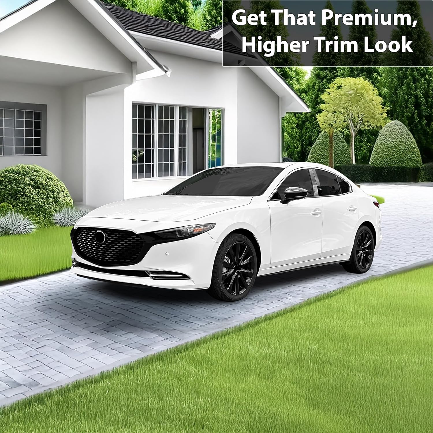 BOGAR TECH DESIGNS Front Chrome Delete Overlay Film Compatible with Mazda 3 2019-2025, Gloss Black Front Gloss Black