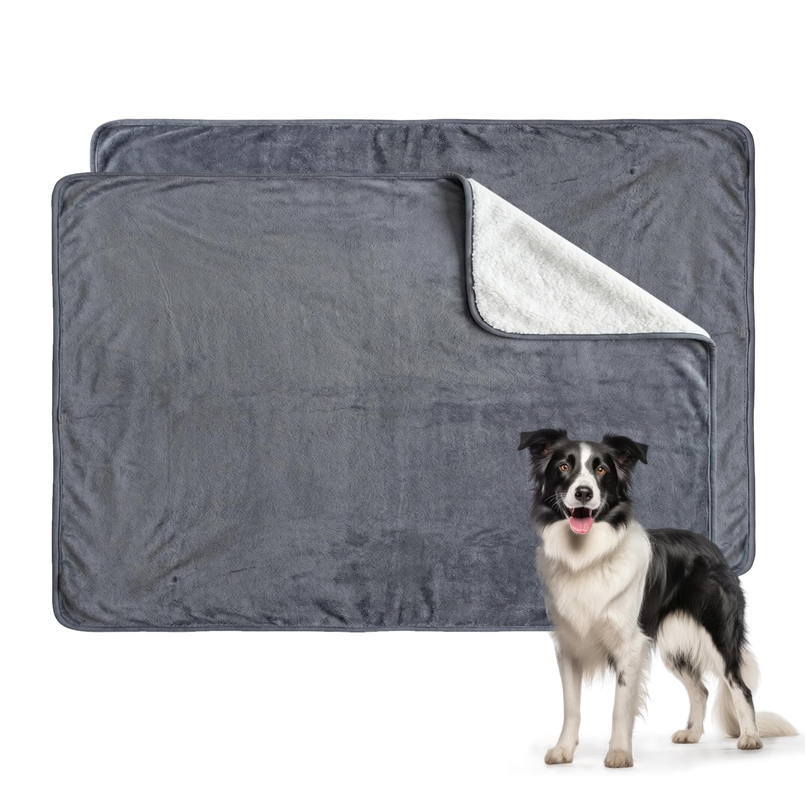 TUHDWJ 2 Pack Waterproof Dog Blankets Washable, 75x100 cm Fleece Pet Blankets, For Small Medium Dogs and Cats, Soft Fluffy Pet Throw, Reversible Dog Protects Bed and Sofa, Grey