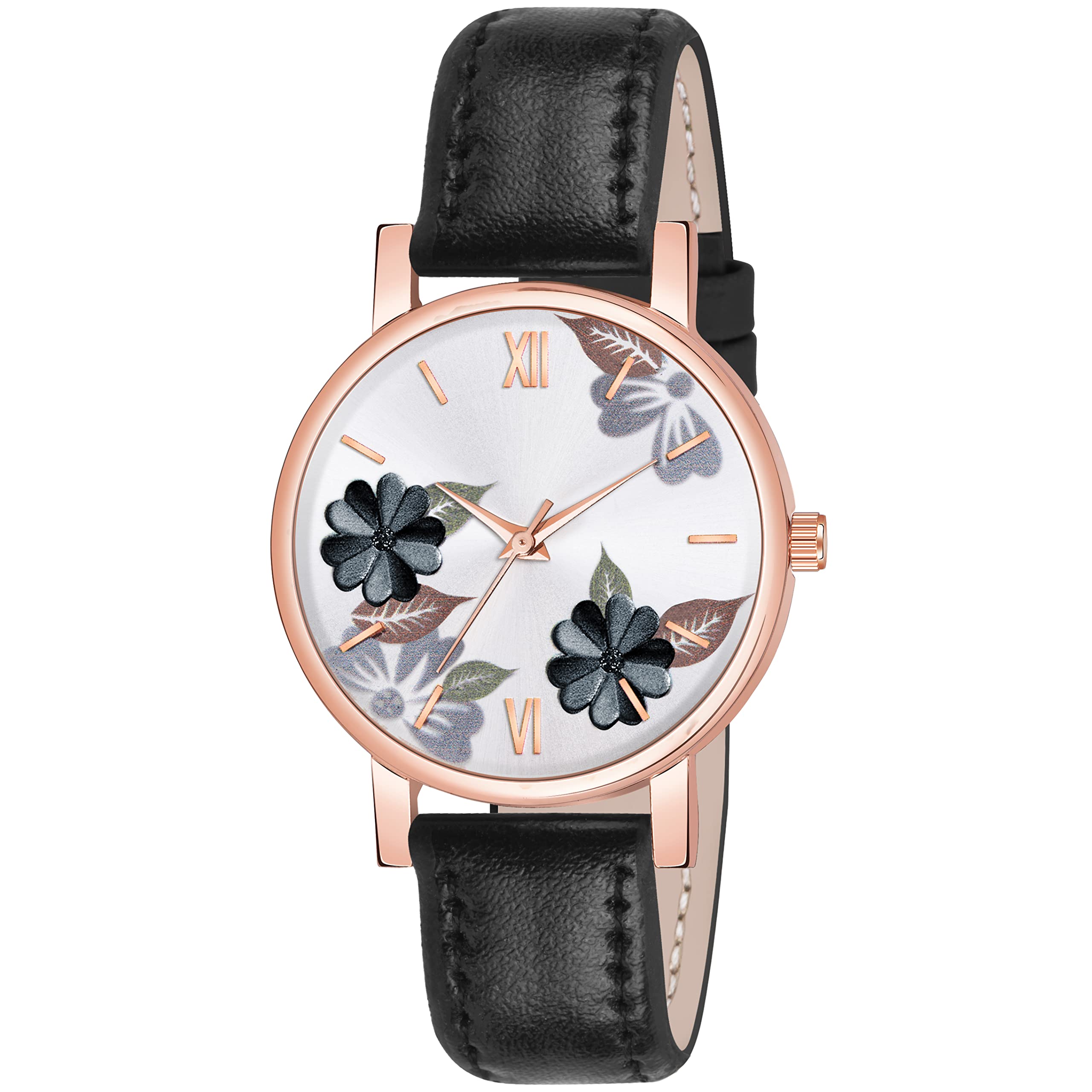 Watch City Branded Analogue Attractive 5 Different Colors New Flowered Dial Unique Designed Leather Strap Watch for Girls and Womens (Black) (B0B6CT8Q3C) Amazon Price History, Amazon Price Tracker