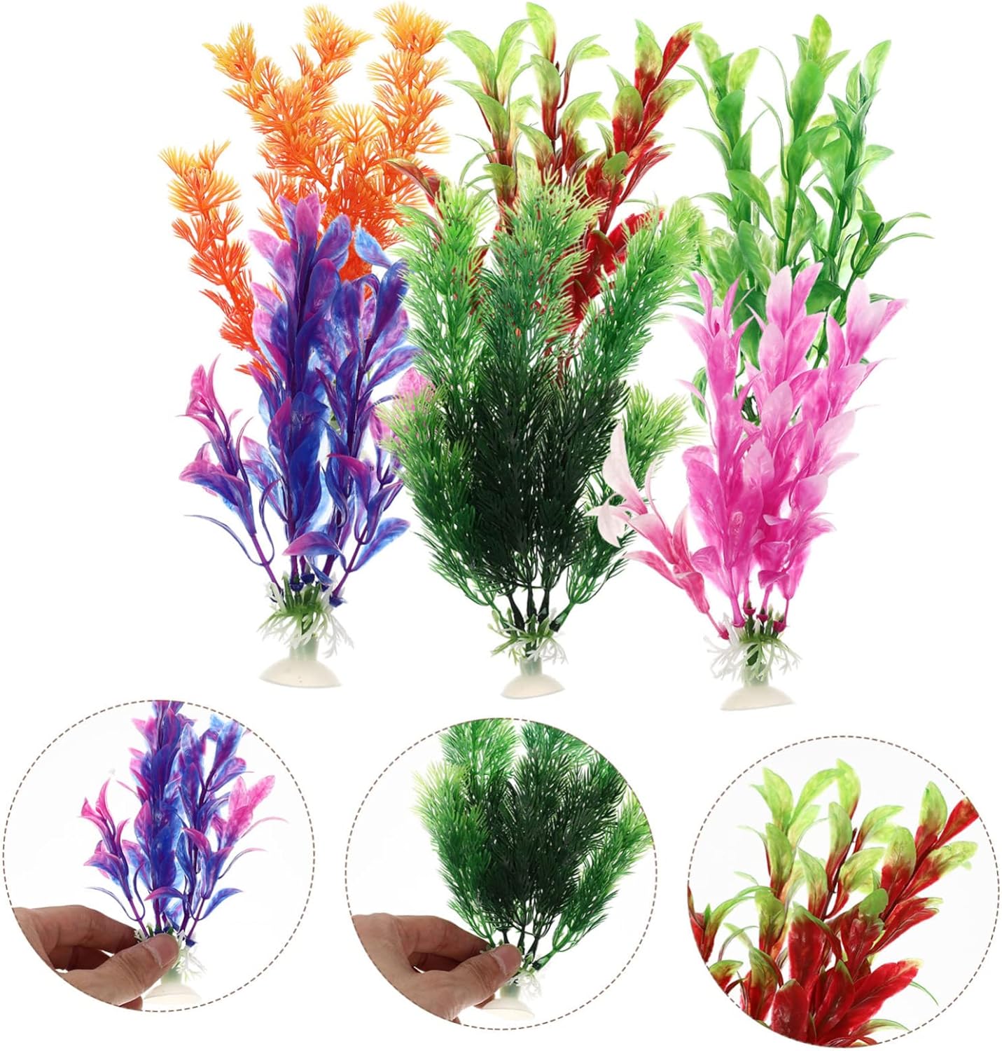 Angoily 30pcs Vivid Faux Plants for Aquarium Decor Wear-Resistant Lightweight Easy to Maintain for Fish Tank and Desktop Decoration Mixed Cups