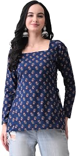 MEERA FAB Women's Floral Printed Cotton Short Kurta Square Neck | Floral Printed Kurta with Full Sleeves | Short Kurti for Price In India