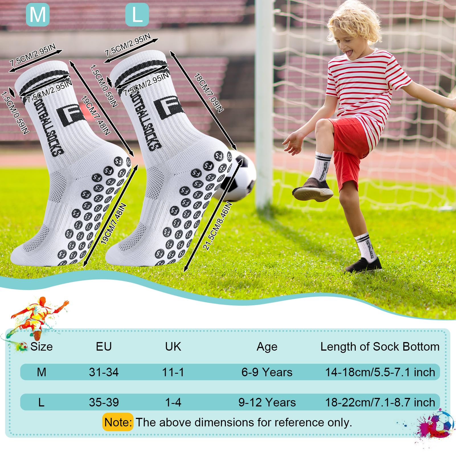 Apricitie 6 Paar Fussball Socken Kinder, Fußballsocken Anti Rutsch Grip Jungen Fußball Socken Rutschfeste Sportsocken für Fussball Basketball Laufen