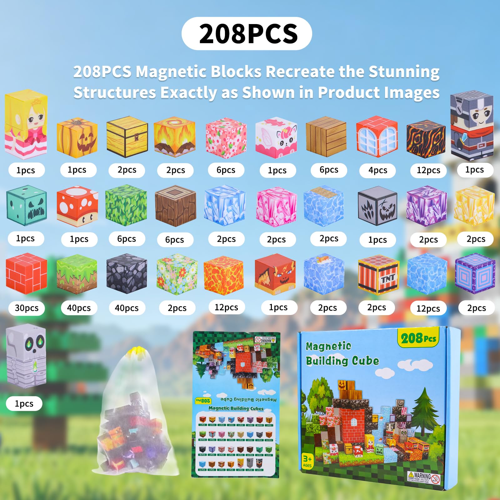 MEESHEEP Magnetic Blocks- 208PCS, Magnetic Building Blocks Set, STEM Montessori Toys, Bithday Gifts for Girls Boys Age 3 4 5 6 7 8 9 10 - Image 2