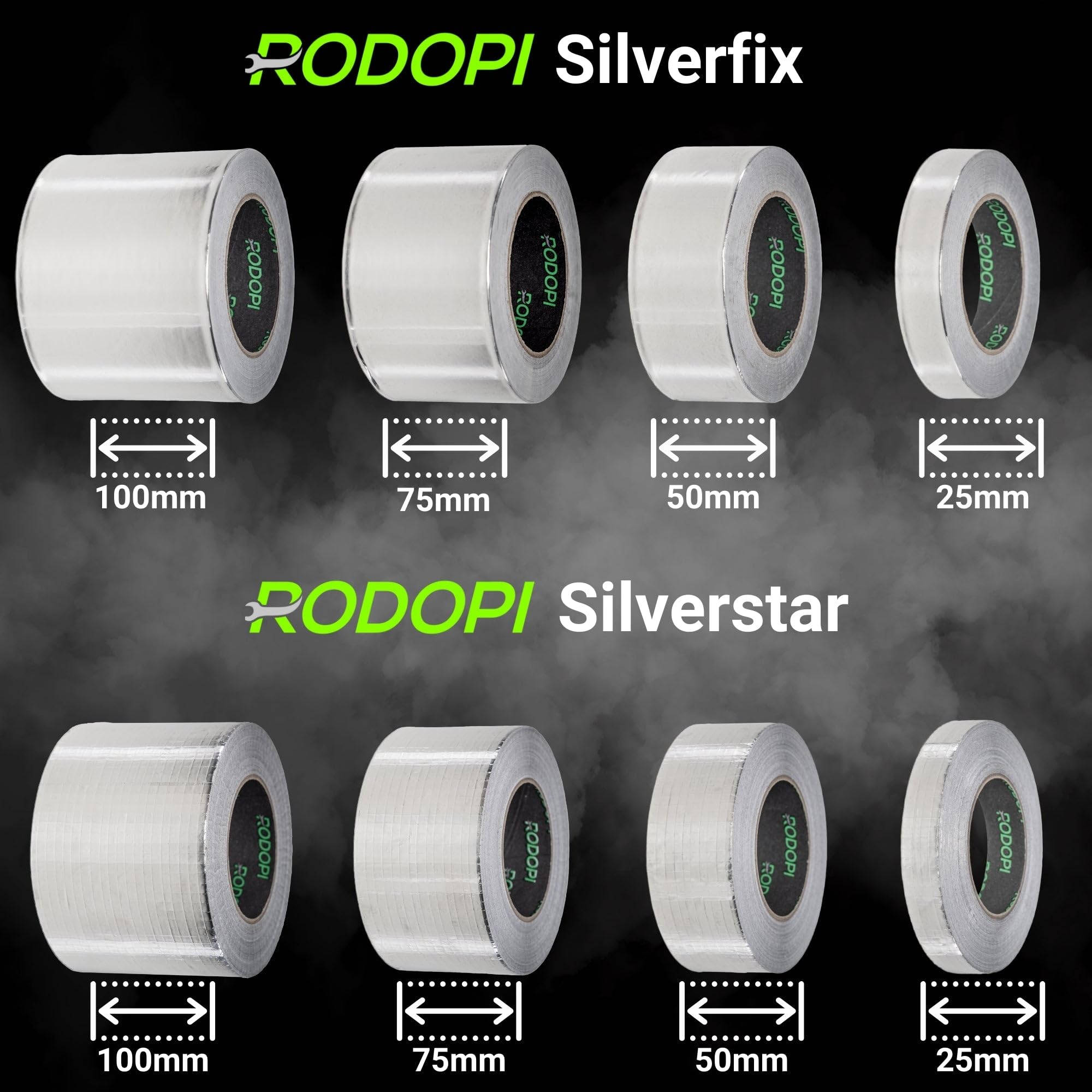 RODOPI Alu Klebeband 25mm 50mm 75mm 100mm Hitzebeständiges Klebeband 50m Aluminium Klebeband Gewebe verstärkt Aluband wasserfest Alu Dichtband extra stark