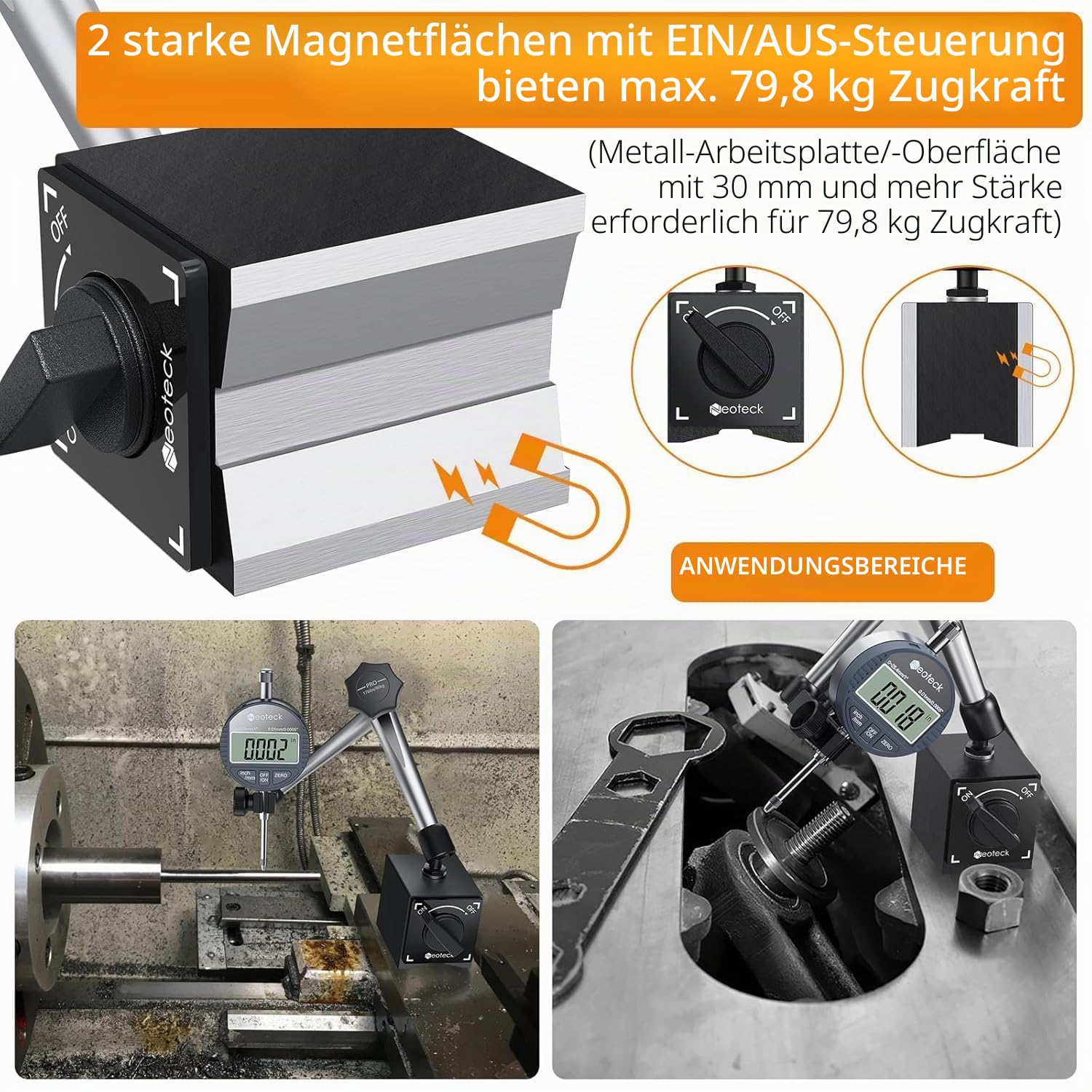 Neoteck Messuhr Digital und Magnetfuß, 25,4 mm Zoll/metrische Umrechnung 0-1 Zoll/Auto-Aus-Messwerkzeug Elektronische Messuhr für Labor Werkstatt 3D Drucker