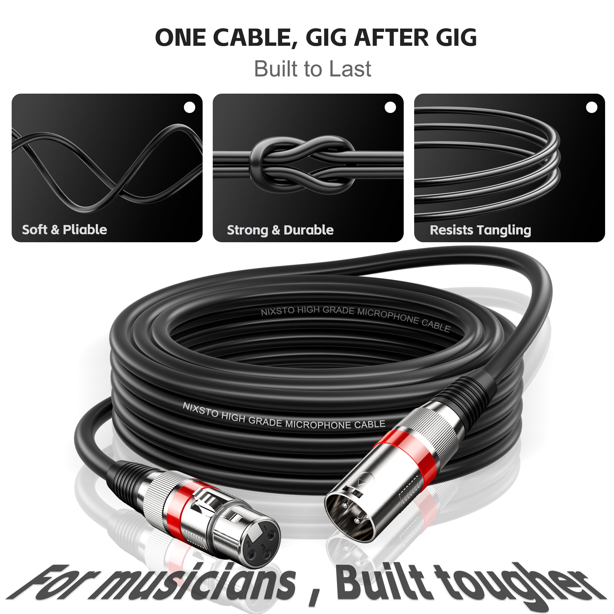 Cables XLR de 3 pies, 6 pies, 10 pies, 15 pies, 25 pies, 50 pies y 100 pies, cable de micrófono equilibrado blindado, cable de micrófono para todos los conductores de cobre para grabación de estudio