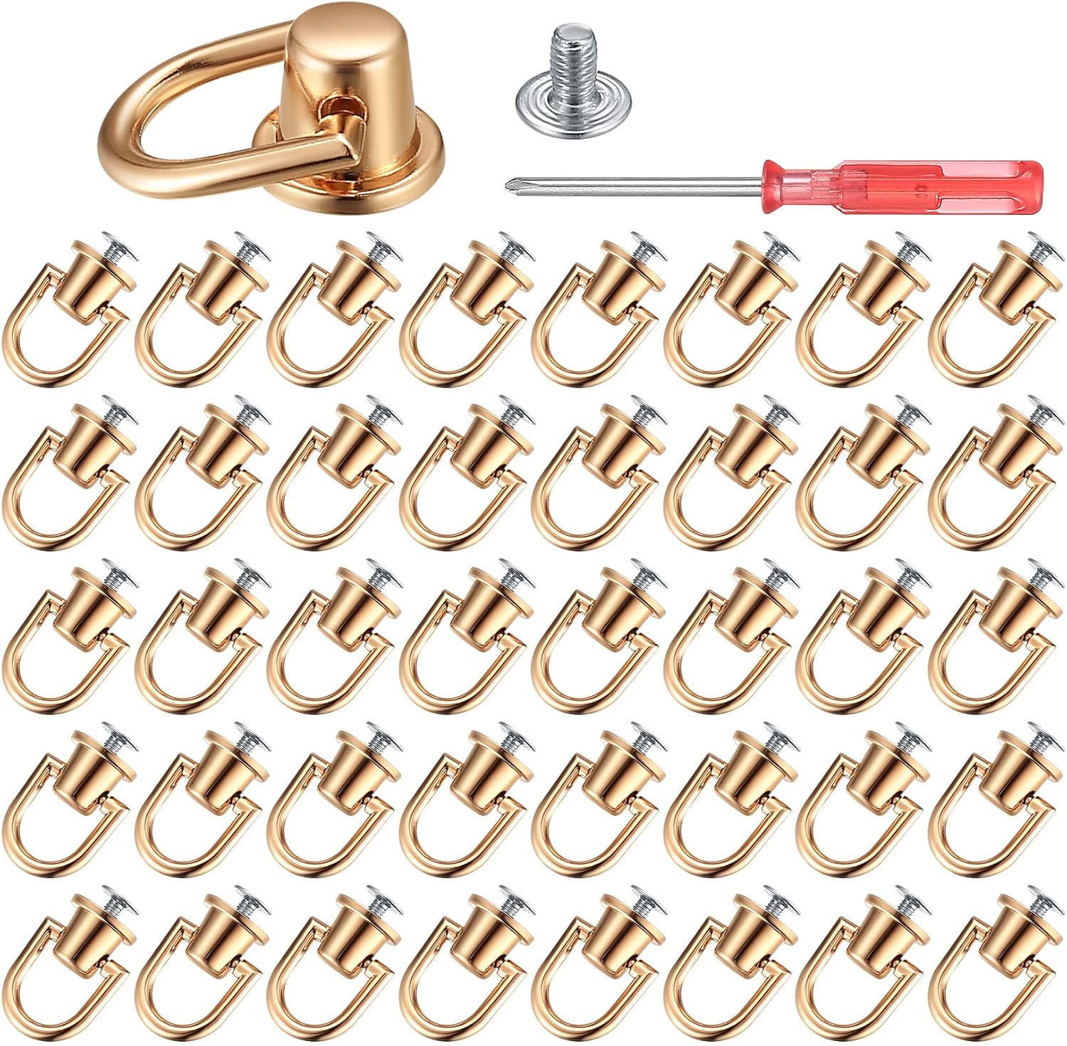 50 Pcs D Rings Rivets for Leather Purse, Gold Ball Studs