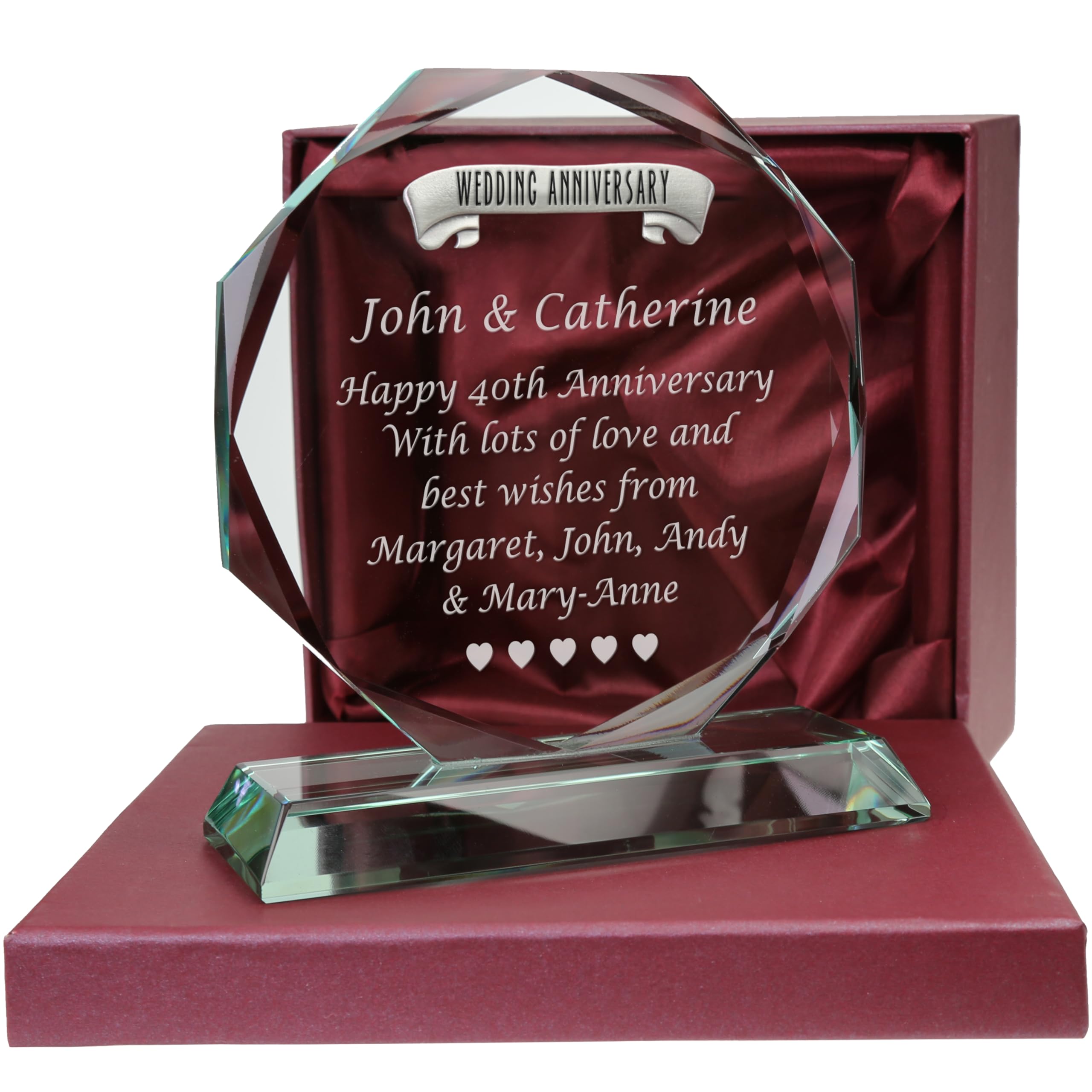 De Walden 40th Ruby Wedding Anniversary Personalised Engraved Cut Glass Sculpture 40 Years Couple Gift
