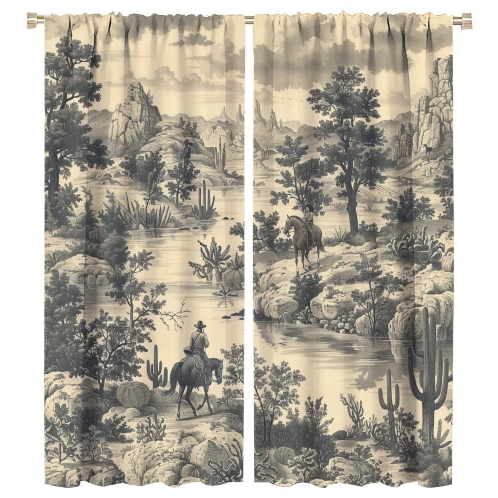 TOWINSFB Antique Cowboy Desert Blackout Curtains for Living Room Bedroom, Western Horse Tree Cactus Window Curtains Rod Pocket Thermal Insulated