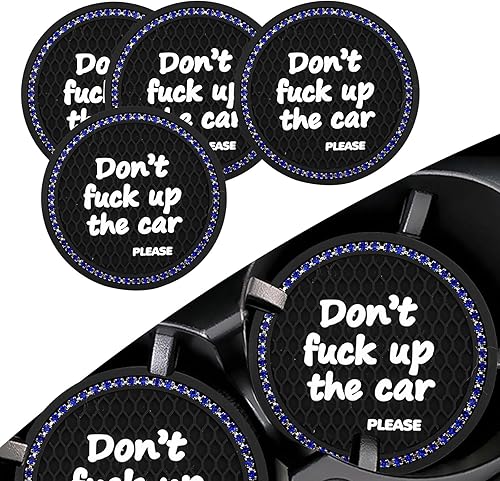 Crynod 4 PCS Bling Car Cup Coaster, 2.75" 3D Honeycomb Crysta Diamonds English Phrase Personalized Anti-Slip Cup Mat, Waterproof Thermal Insulation