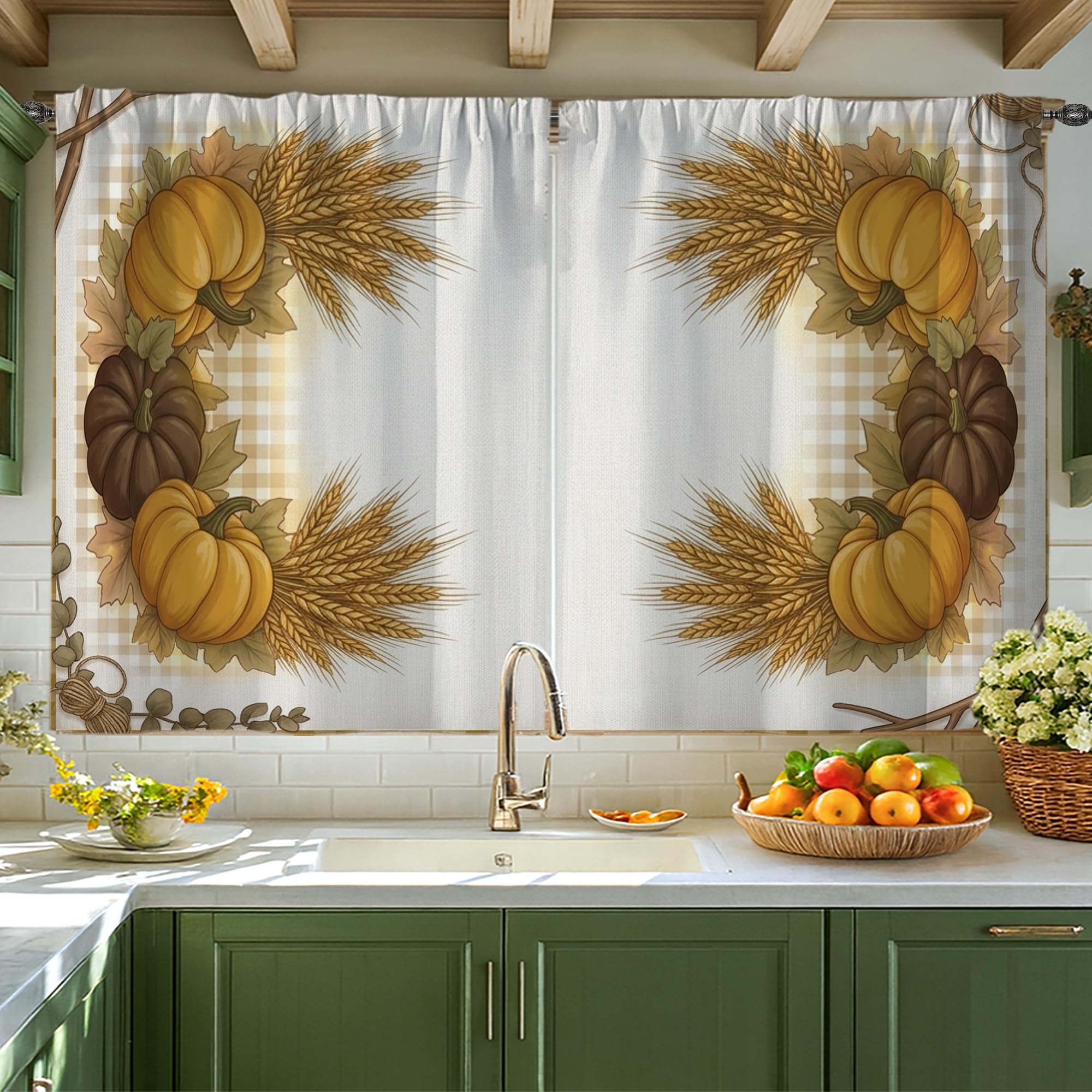 Rideaux de cuisine style rustique pour habiller un coin évier en automne