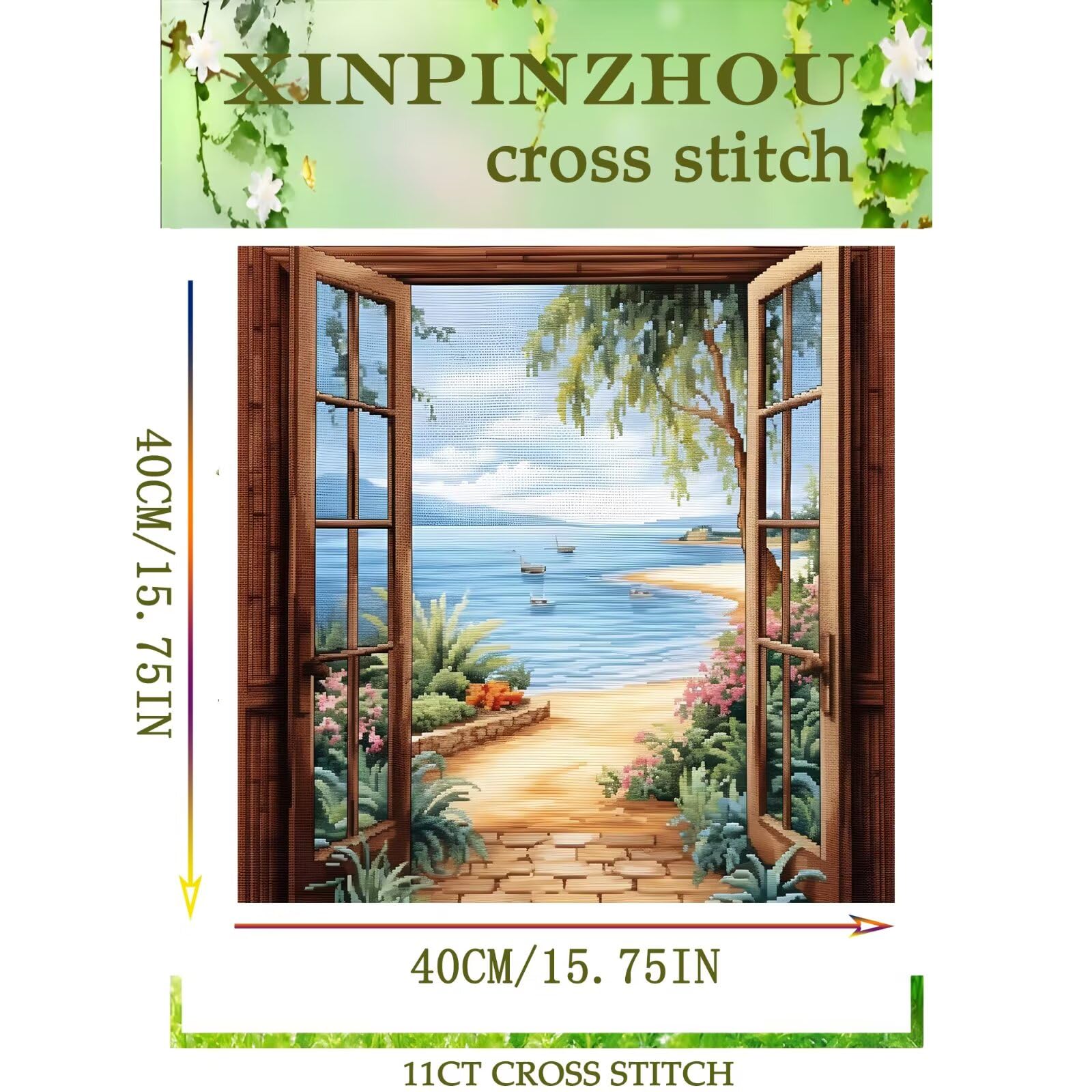 Kit Point De Croix Complet Débutant Xinpinzhou 40x40cm - Paysage Moderne Pré-Imprimé 11ct Avec Fils