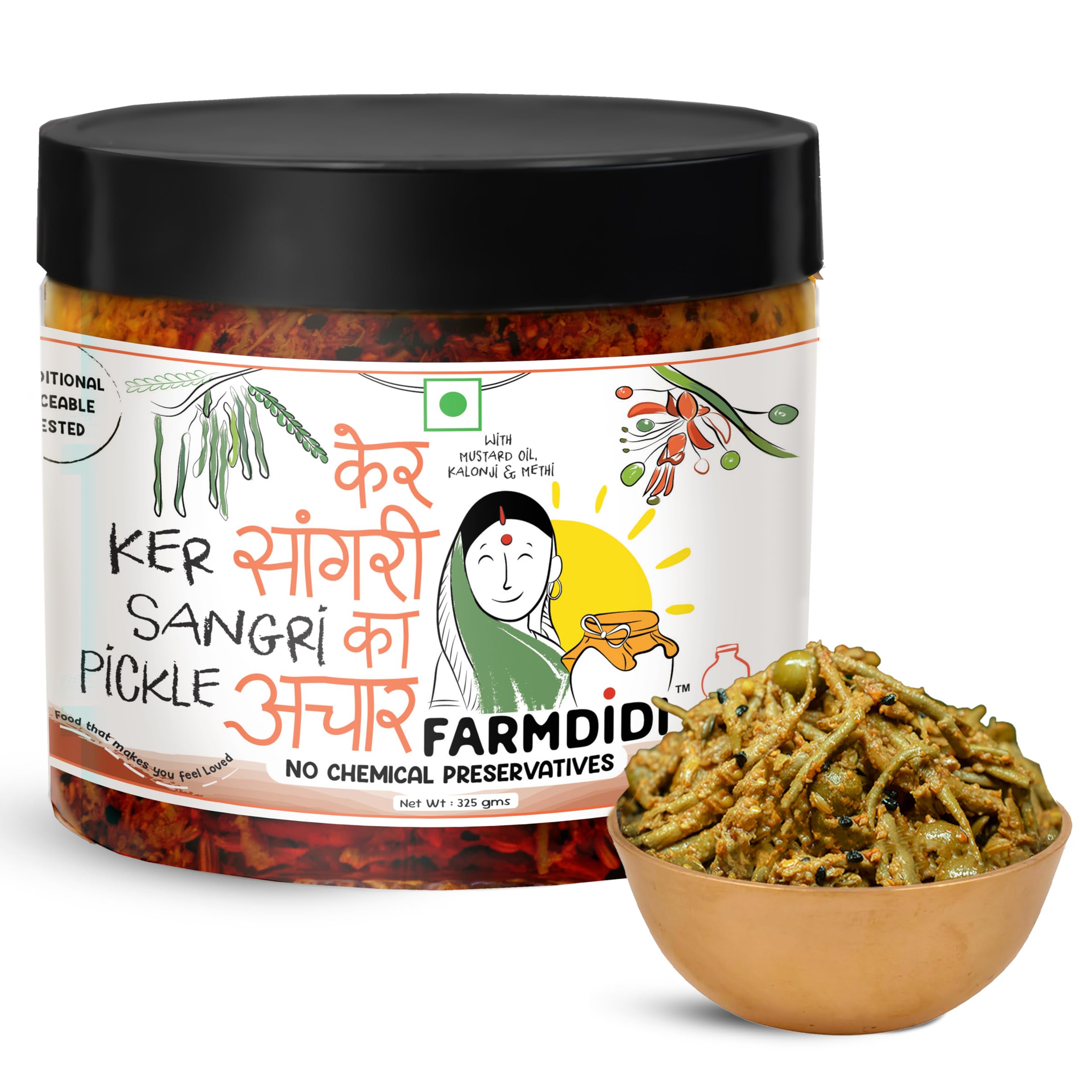 FarmDidi Ker Sangri Pickle 325g In Fresh | Rajasthani Homemade Achar | Mustard Oil Pickles | Tangy & Spicy | No Chemical Preservatives