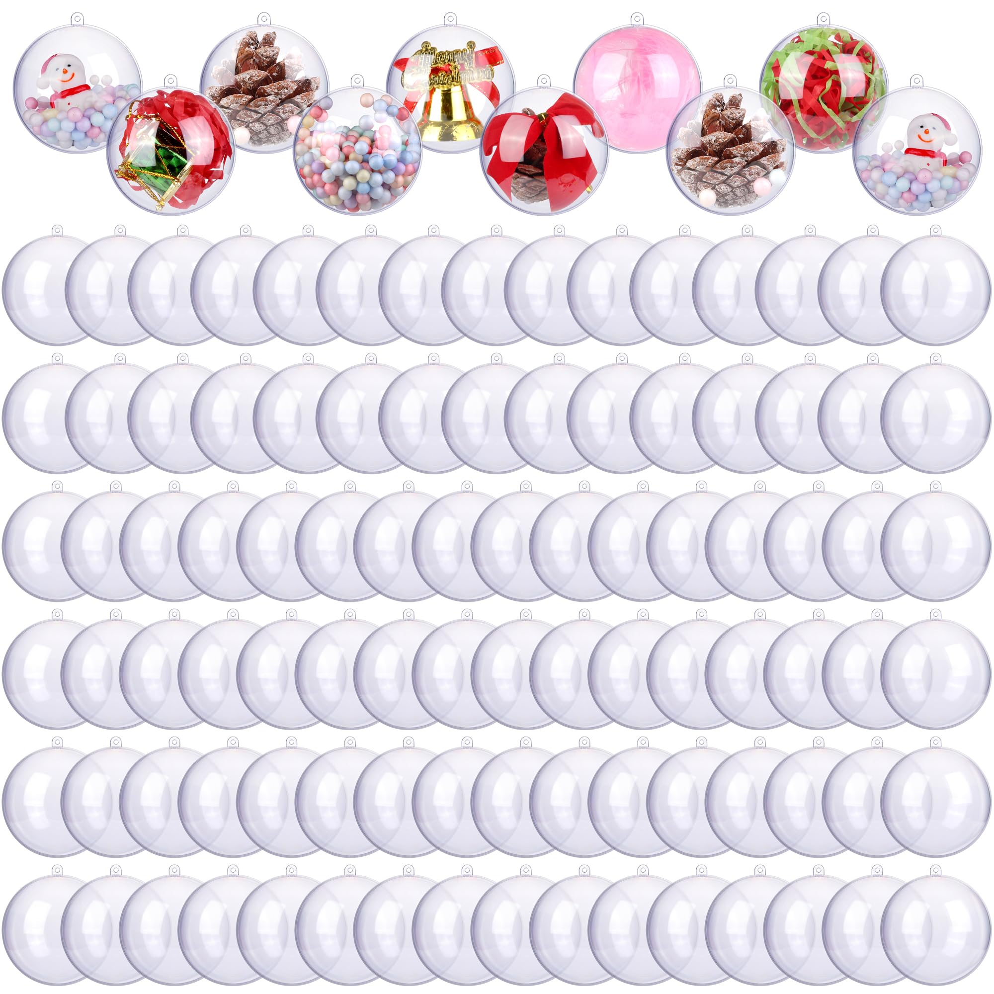 ANVAVO 100 Pieces 50mm Christmas Clear Plastic Fillable Ball Ornaments DIY Craft Transparent Baubles Shatterproof Christmas Tree Hanging Ornaments for Christmas New Years Birthday Wedding Home Decor
