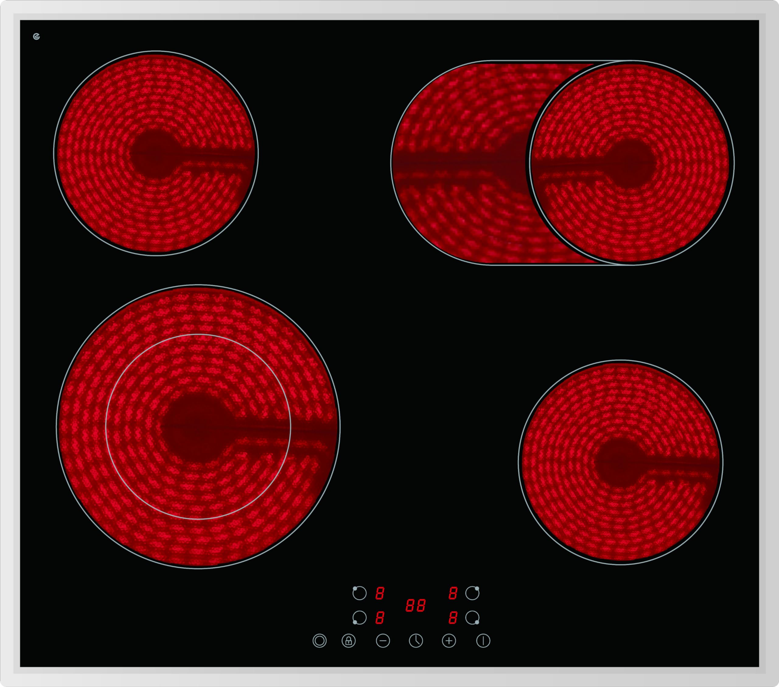 PKM EB-C4-2KBTCG Piano cottura in vetroceramica | Telaio in acciaio inox | 60 cm | 4 piani cottura | 9 livelli di riscaldamento per zona di cottura | Touch Control | Timer | 6600 Watt