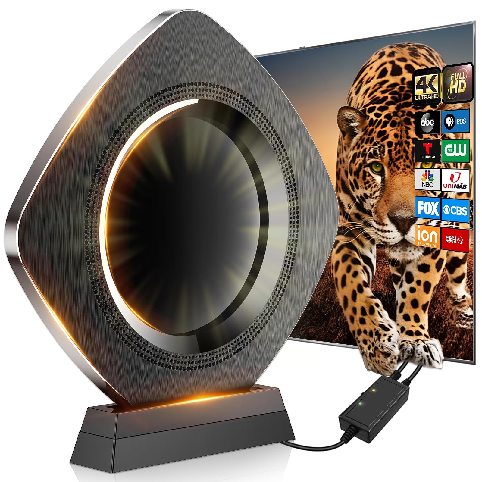 Antenne TV HD jusqu'à 8 500 km de portée de 11,6 m, antenne numérique 2026 pour Smart TV d'intérieur, antenne HD amplifiée canaux locaux avec amplificateur de signal