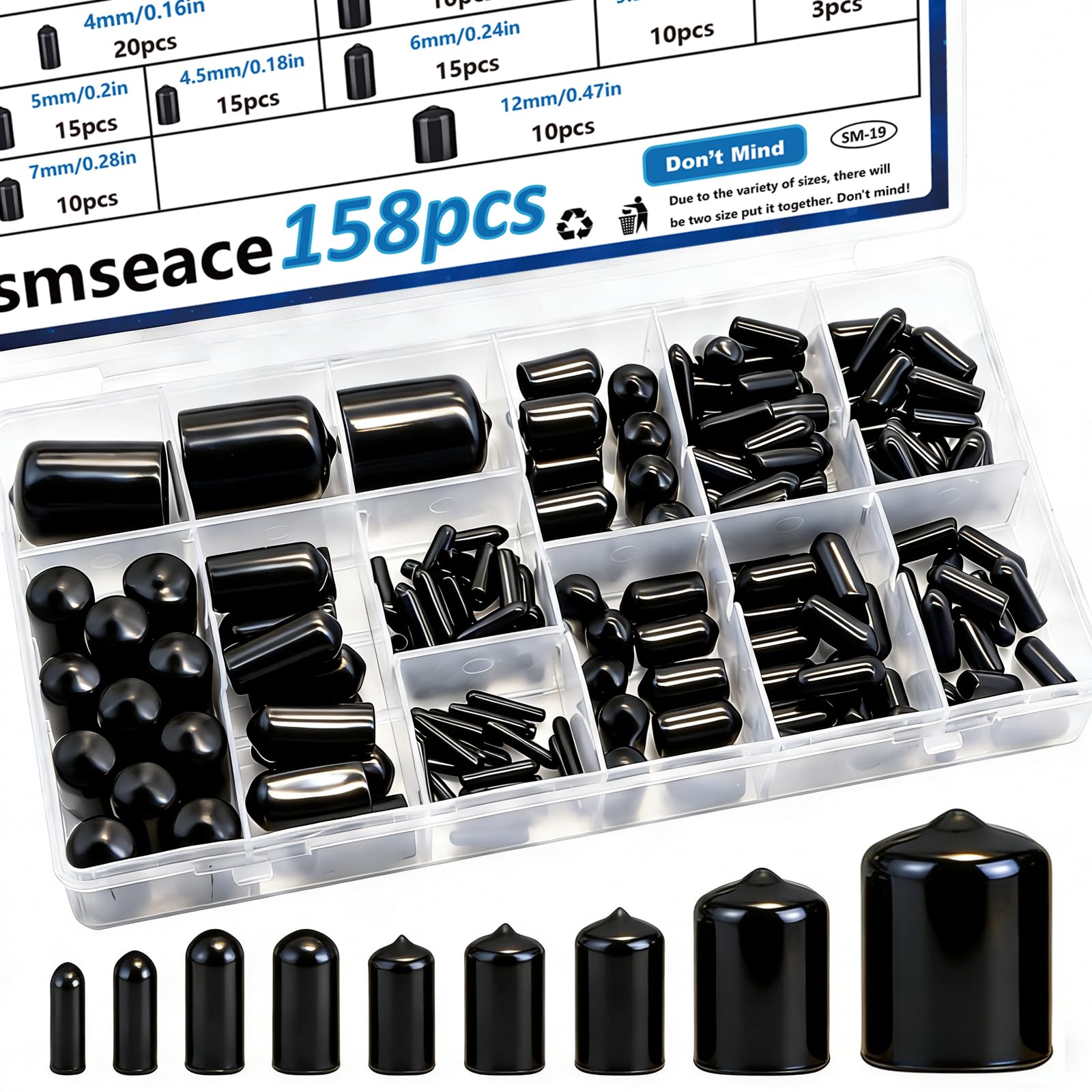 Amazon.co.jp: smseace ゴムエンドキャップ 158個 12サイズ 2/25インチ