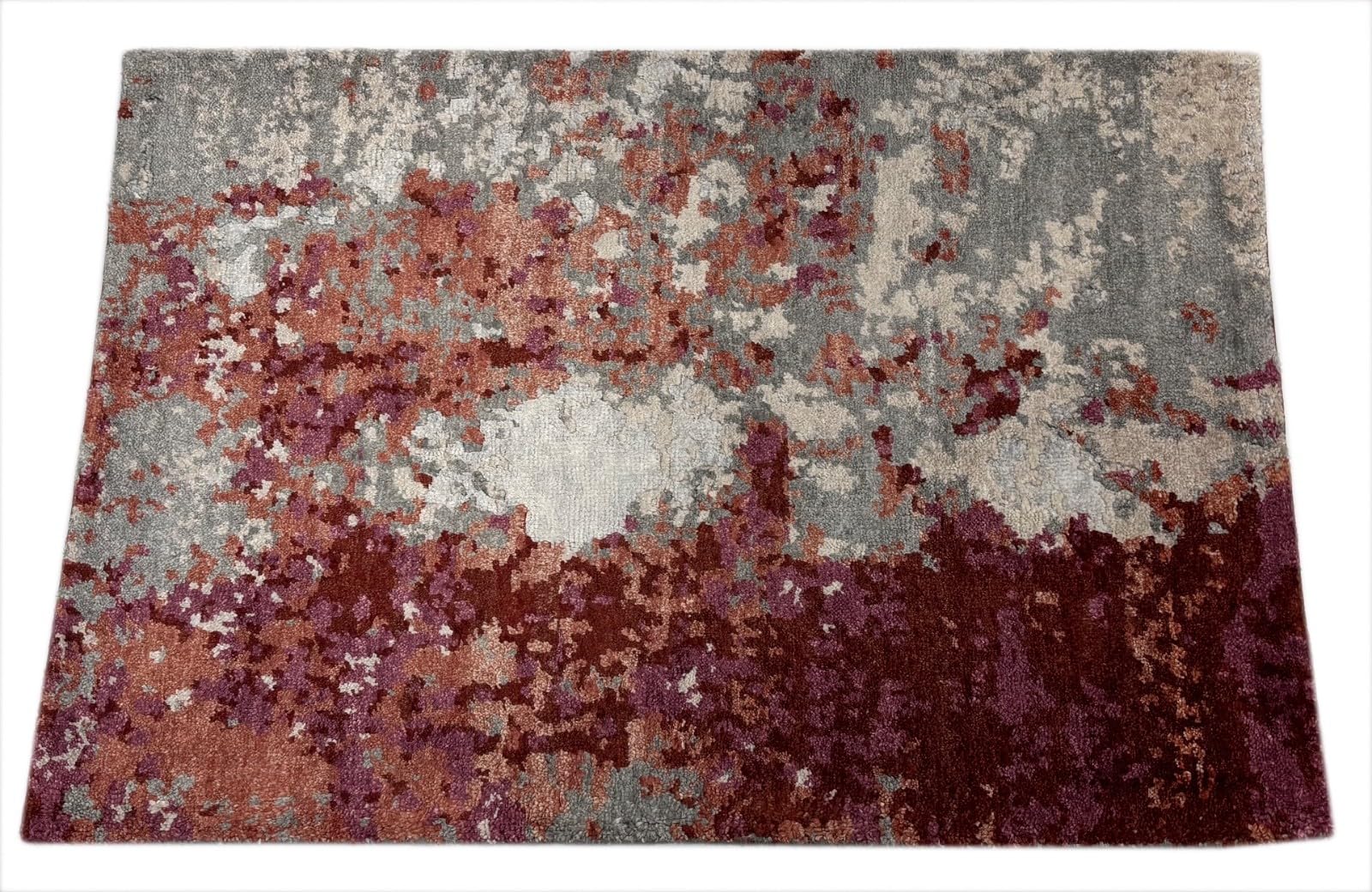 Tapis design fait à la main, 60 x 90 cm, gris, rouge, multicolore, soie de bambou, R117