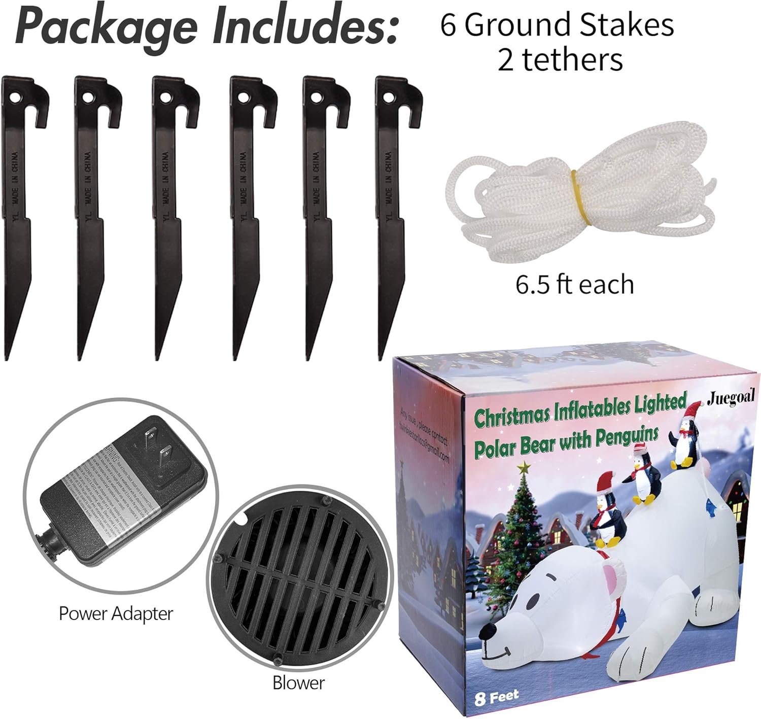 Juegoal Christmas 7.7(L) x 6 FT(H) Inflatables Lighted Polar Bear with Three Penguins, Blow Up White Bear Happy Fishing Penguin, Indoor Outdoor Xmas Winter Decor Lawn Yard Garden Decorations - Image 6