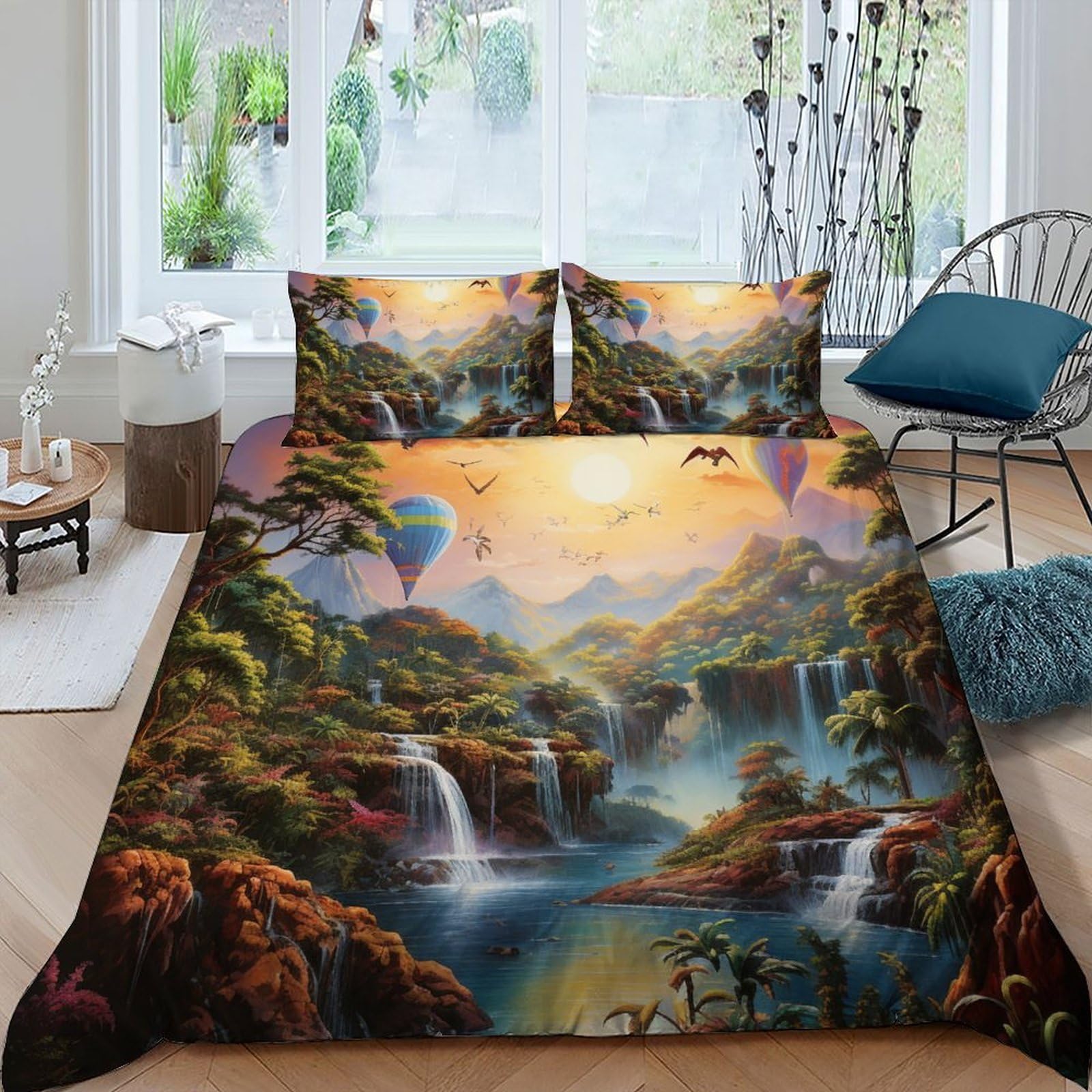 Parure de lit forêt tropicale 3 pièces en microfibre King 220x240cm