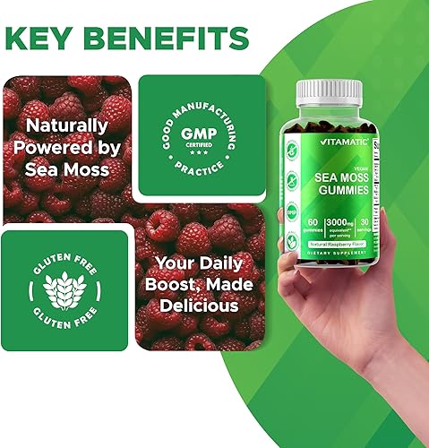 Miniatura 5 de Vitamatic Paquete de 3 gomitas de musgo marino irlandés, equivalente a 3000 mg por porción, 60 unidades, hechas con vejiga y raíz de bardana