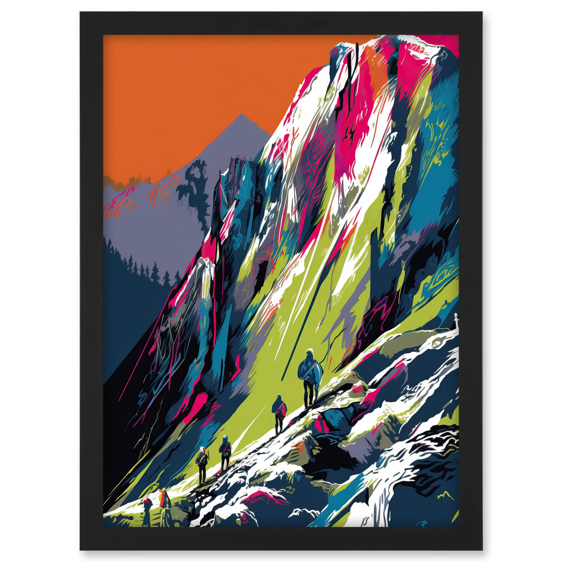 Artery8 Hikers on Helvellyn Mountain Ridge Landscape Artwork Framed A3 Wall Art Print