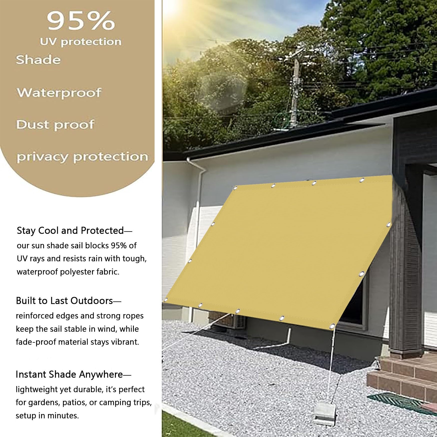 Sonnensegel Rechteckig 1,7 X 3 M – Wasserdicht, UV-Schutz 98%, Mit Befestigungsseilen, Dunkelgrün