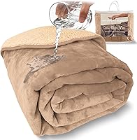 Vista 12 de Sacred Weapon - Manta impermeable para cama – Mini manta Sherpa y forro polar – Manta impermeable para sofá y protector de colchón, absorbente, Beige