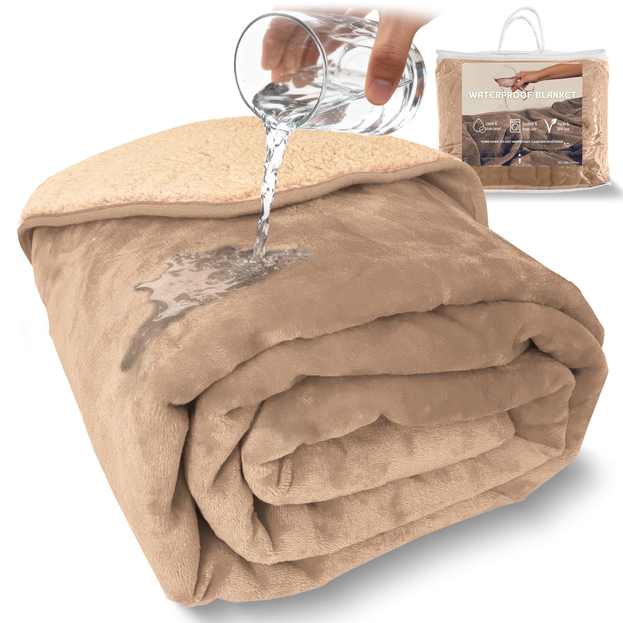 Sacred Weapon Mini Cream Waterproof Throw โ Fluffy Sherpa Fleece Lap Blanket for Sofa, Bed, Reading & Travel โ Hotel-Quality, Splash, Stain Proof, Washable โ 115x100cm Cream