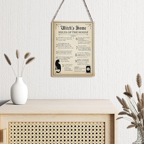 Miniatura 3 de Letreros divertidos de arte de bruja, decoración de pared, placa de madera, reglas del hogar de la bruja de la casa, letrero colgante de madera para