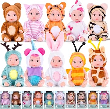 Vueos 10PCS 4inch Mini Reborn Baby Dolls Set with 10 Handmade Outfits