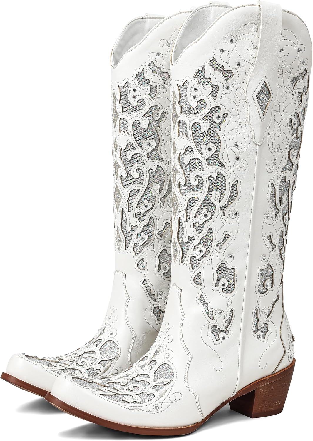 SaraIris Black Cowgirl Boots for Women Cowboy Boots Western Boots Chunky Heel Pointed Toe Pull On Rhinestones Knee High Boots - Image 5