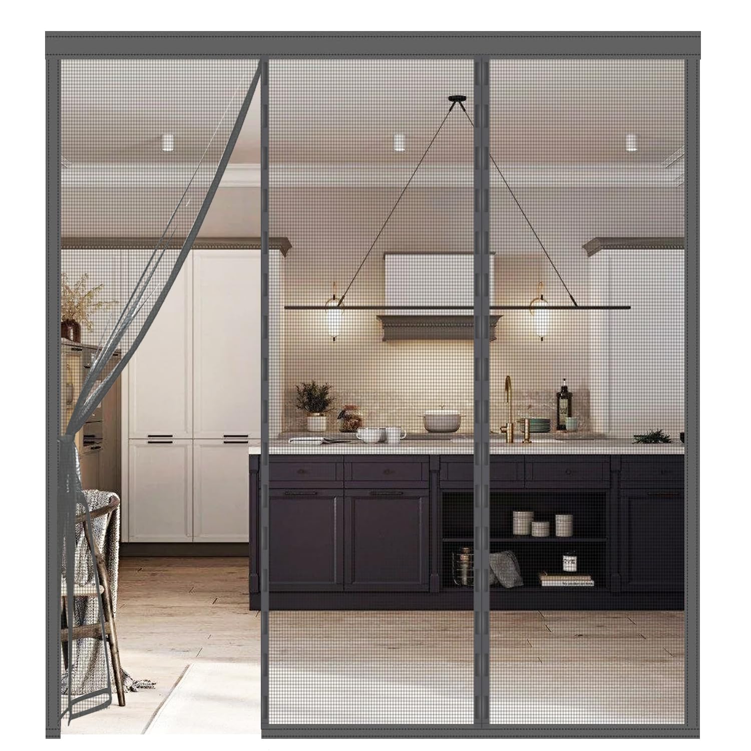 Magnetic Fly Screen Door Grey, Heavy Duty Mesh Curtain, Double Magnetic Closure Insect - Proof Mesh, Ventilation, Fly Screens Doors Nets for Front/Back/Patio Door, Easy Install — image 1