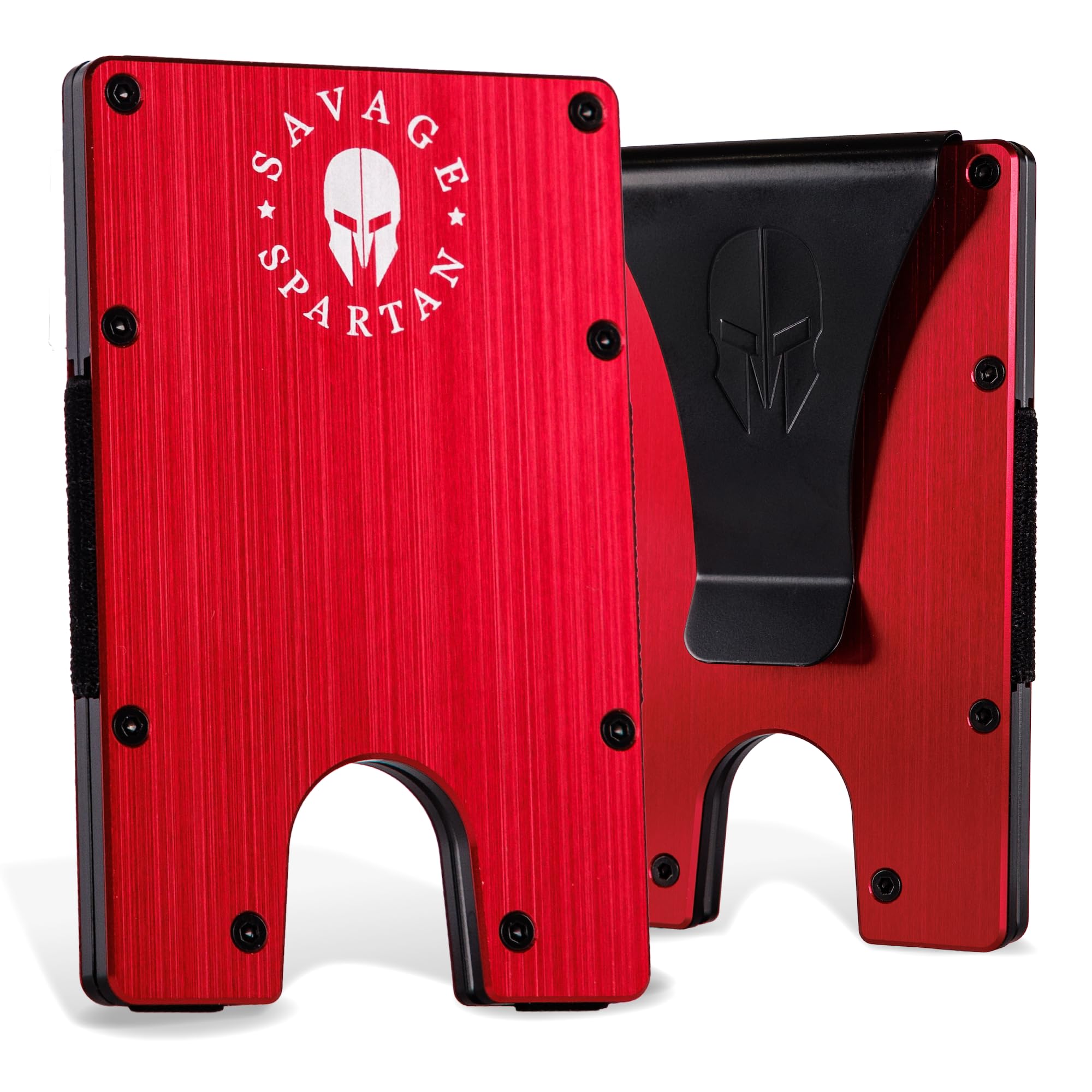 SAVAGE SPARTAN Wallet for Men - Slim Minimalist RFID Blocking Aluminum Metal Wallet with Money Clip, Tactical Front Pocket Credit Card Holder (Red)